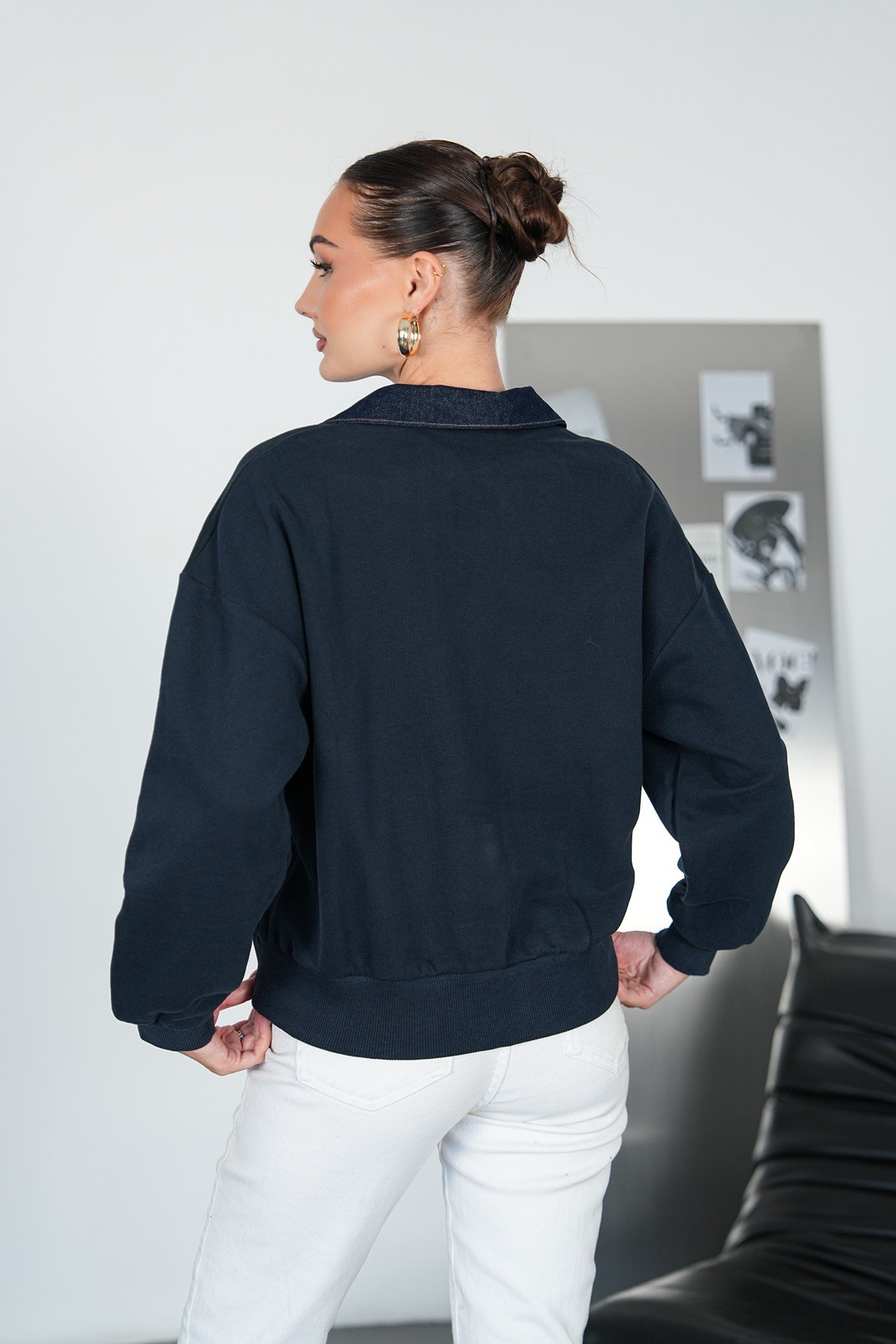 Kot Yakalı Çıtçıtlı Sweat