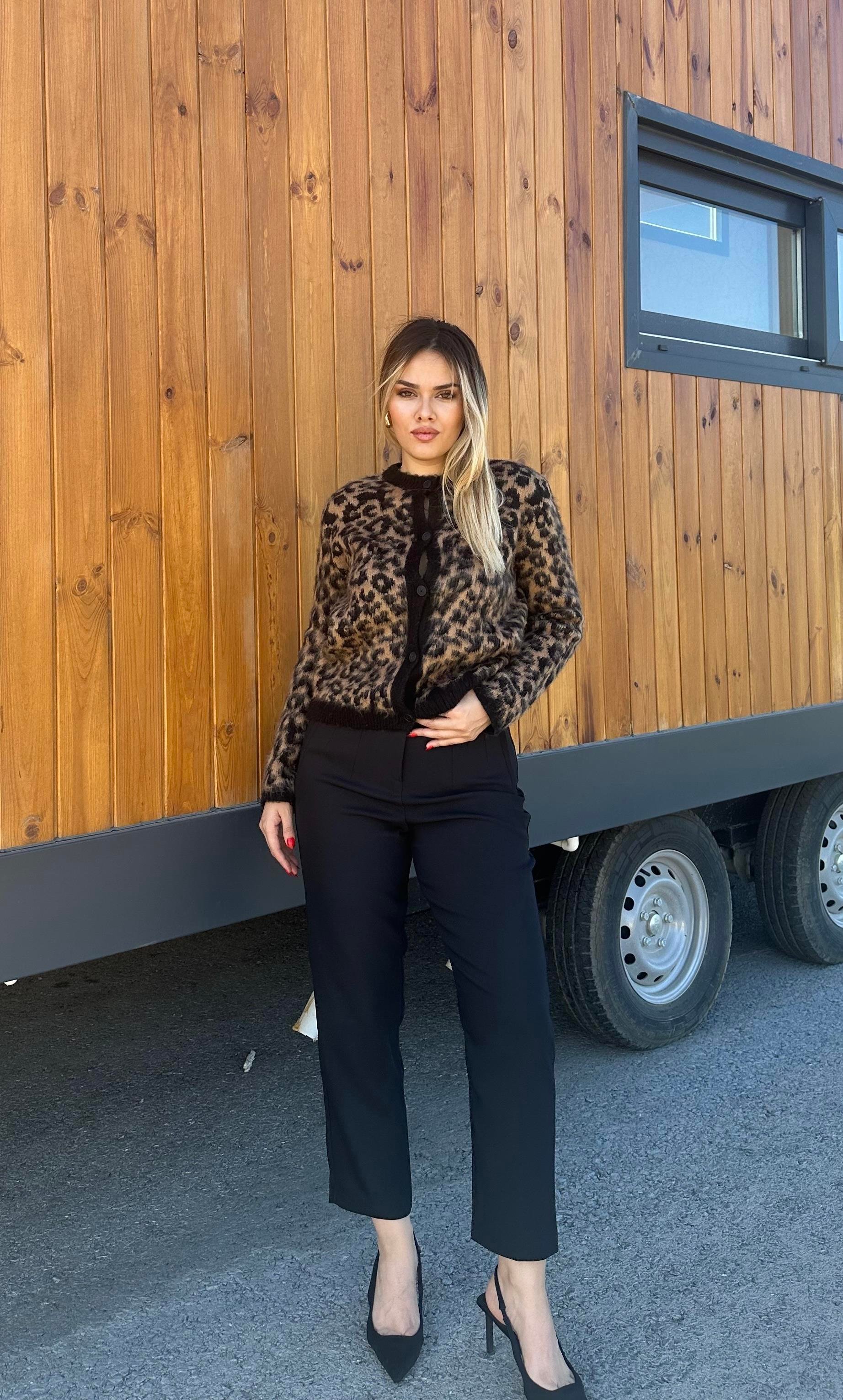 LEOPAR DESENLİ HIRKA -SİYAH LEOPAR 