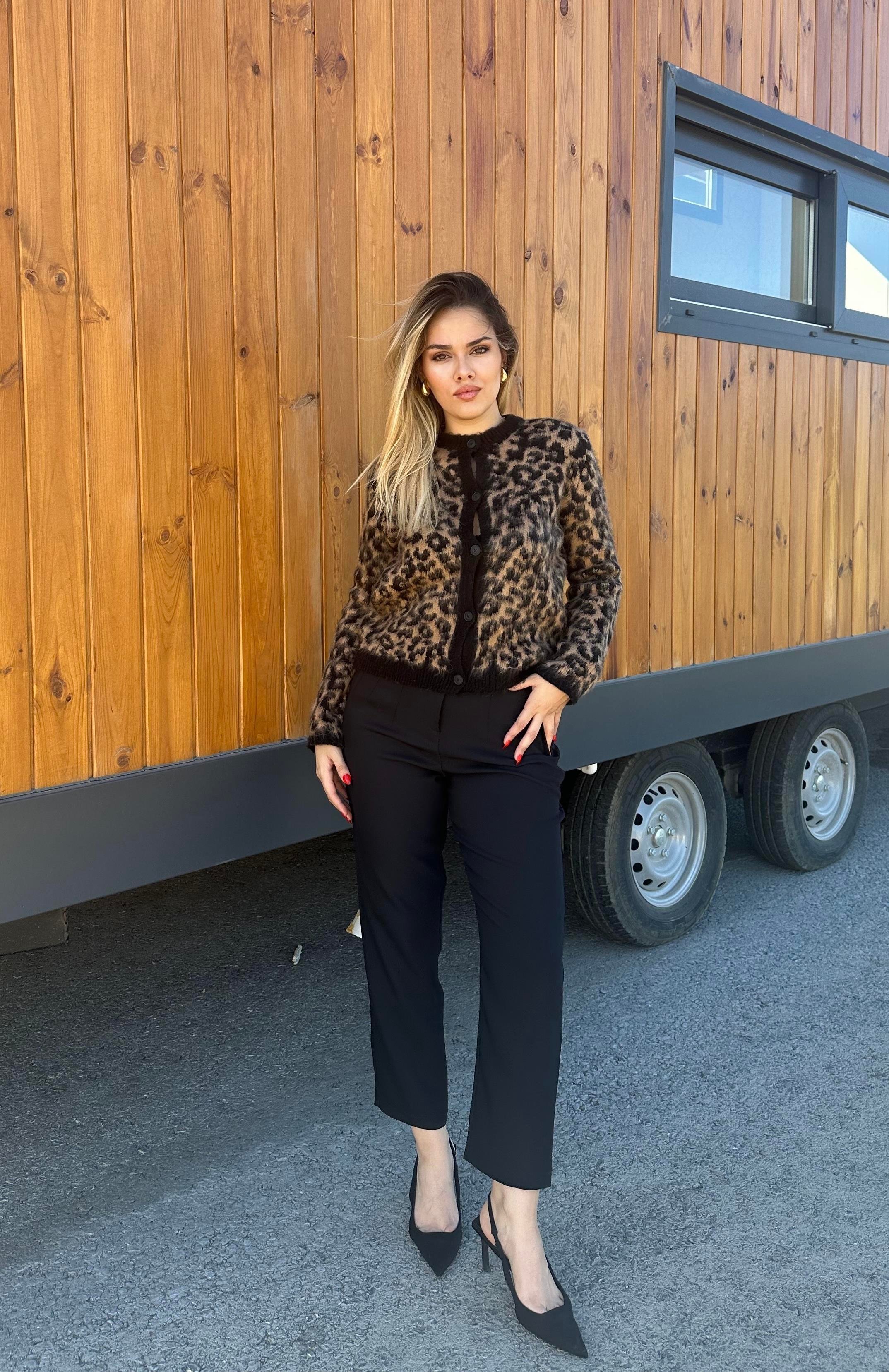 LEOPAR DESENLİ HIRKA -SİYAH LEOPAR 