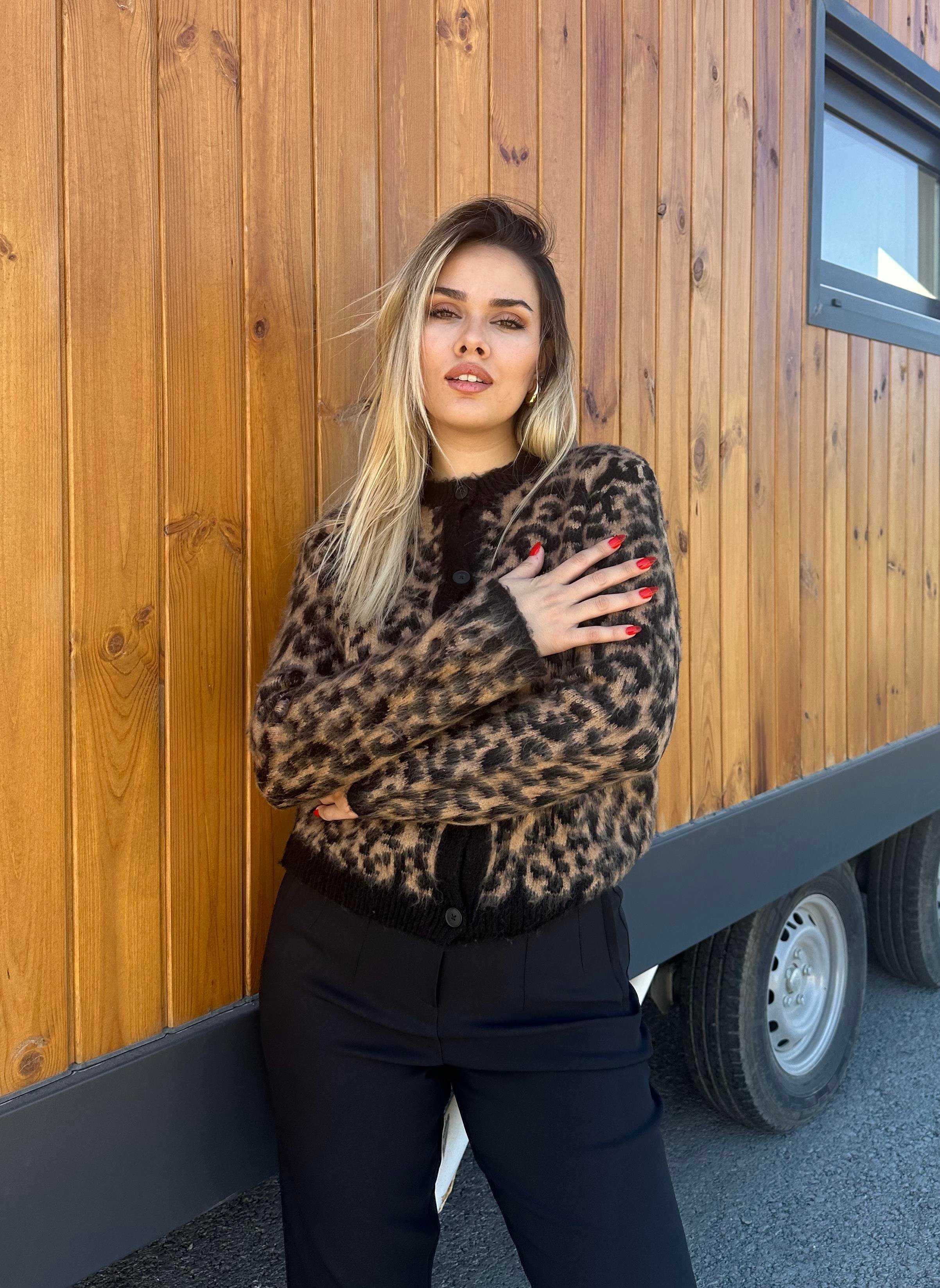 LEOPAR DESENLİ HIRKA -SİYAH LEOPAR 