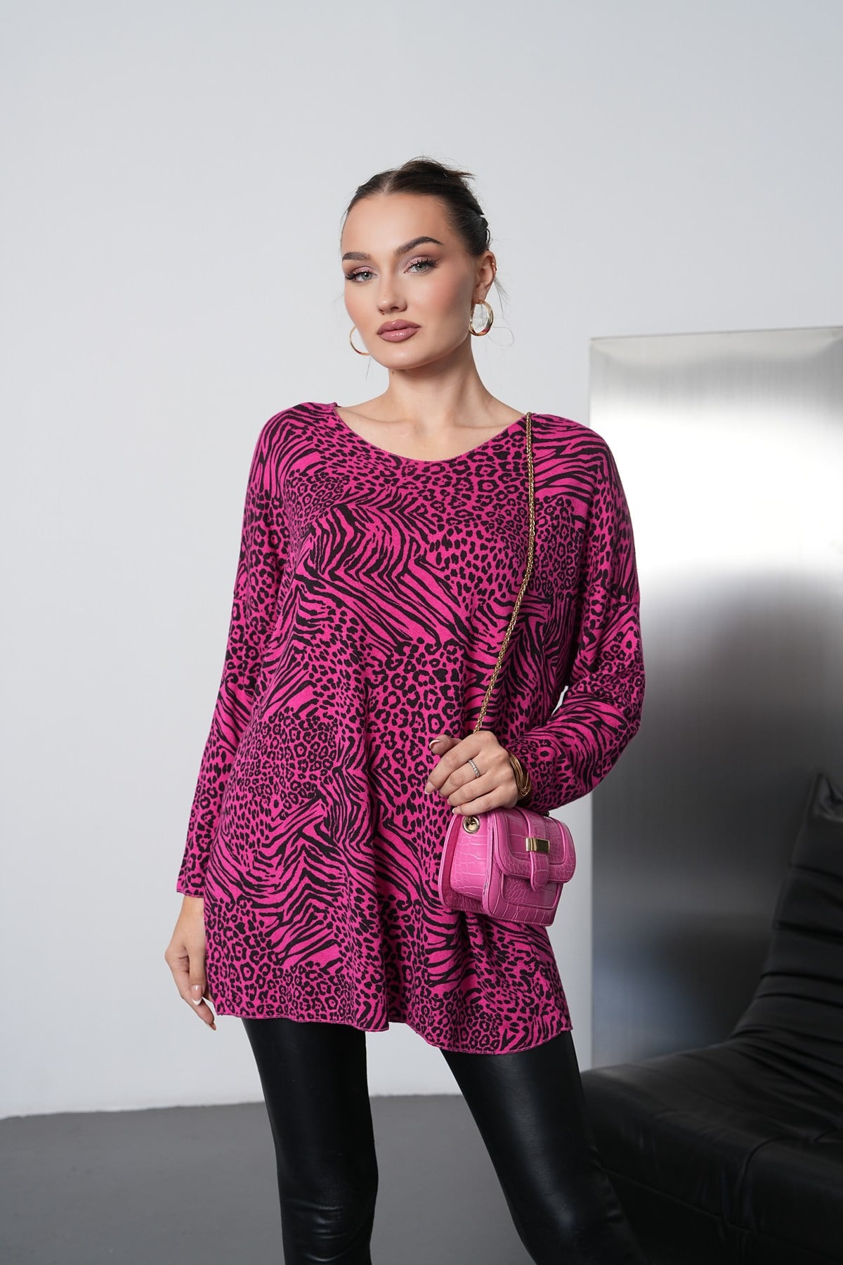 Leopar Desenli İthal Oversize Triko