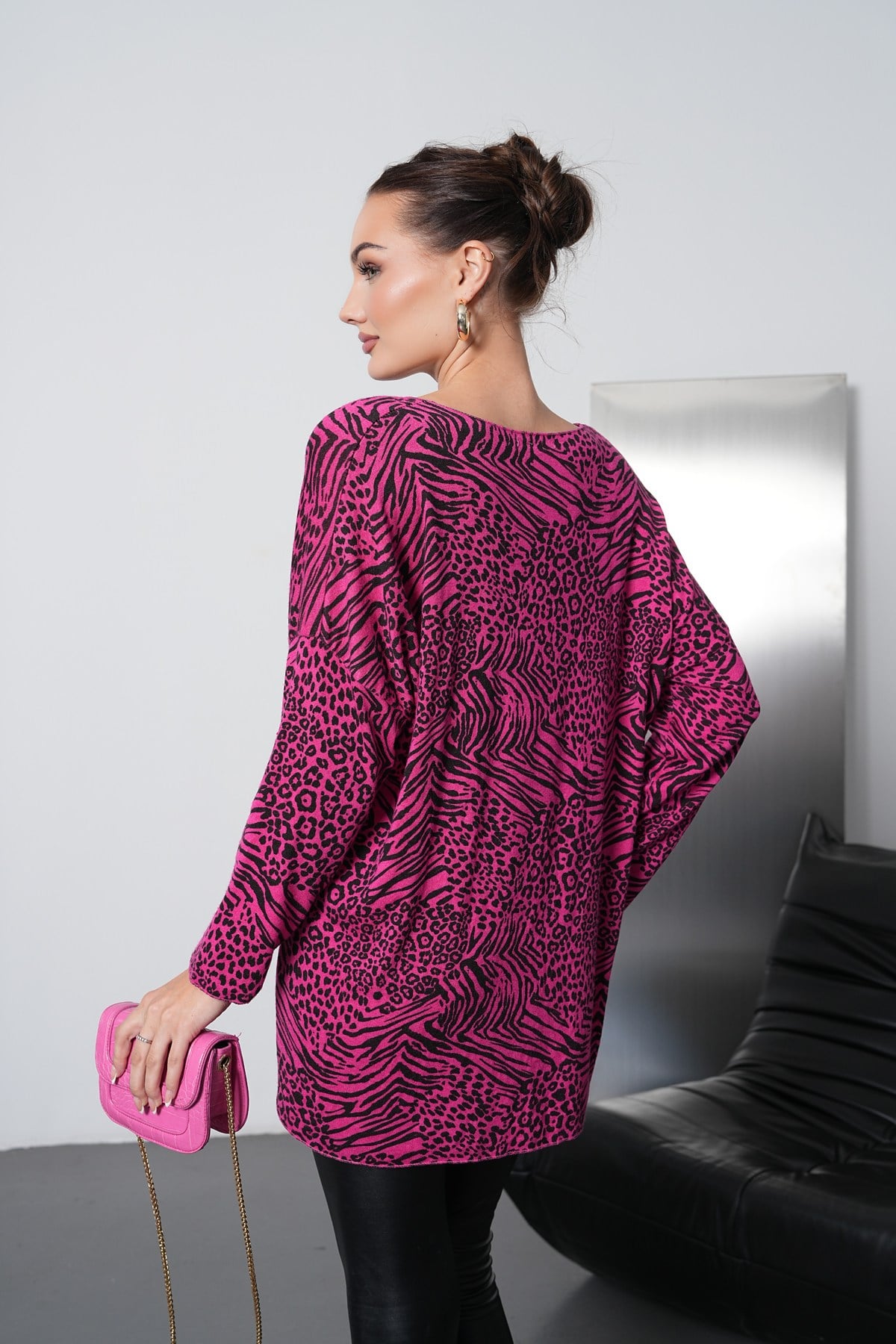 Leopar Desenli İthal Oversize Triko