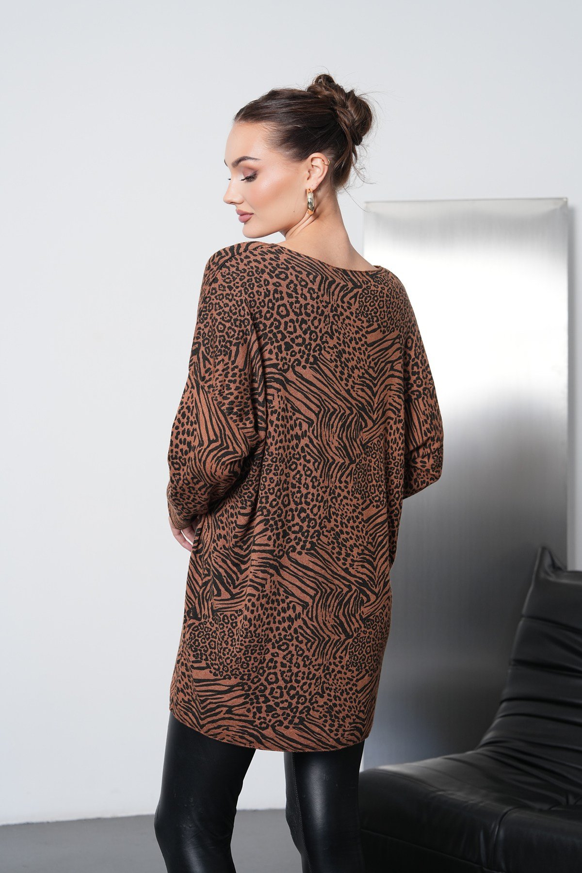 Leopar Desenli İthal Oversize Triko