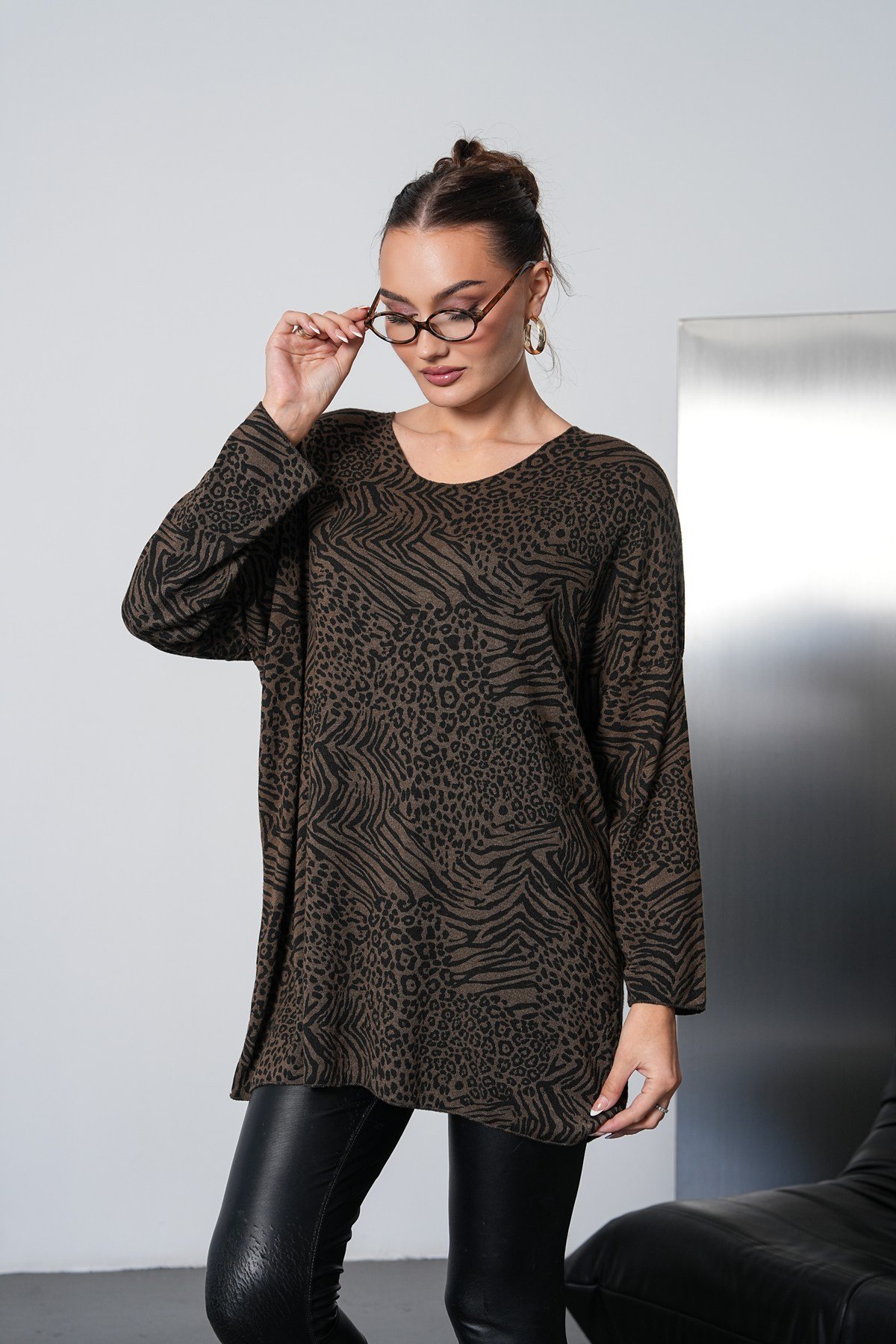 Leopar Desenli İthal Oversize Triko