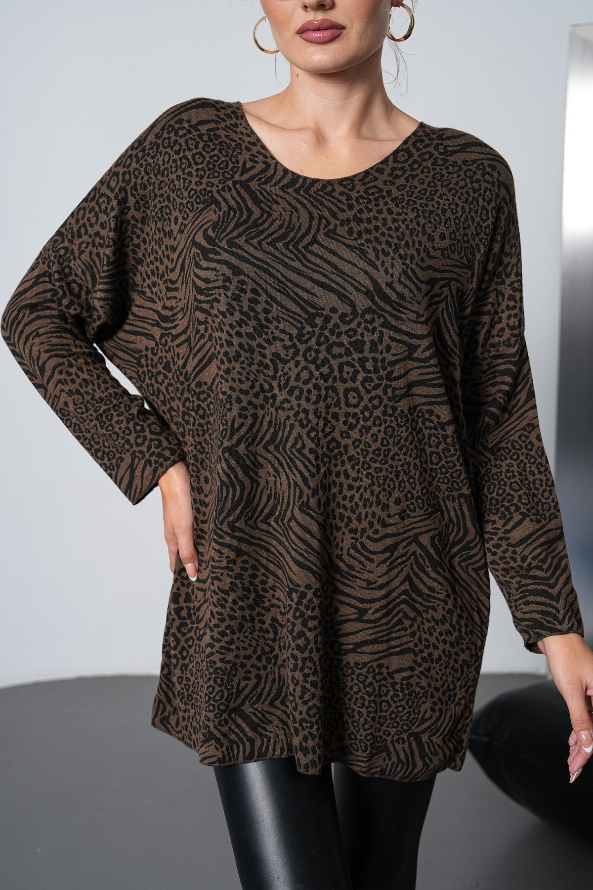Leopar Desenli İthal Oversize Triko