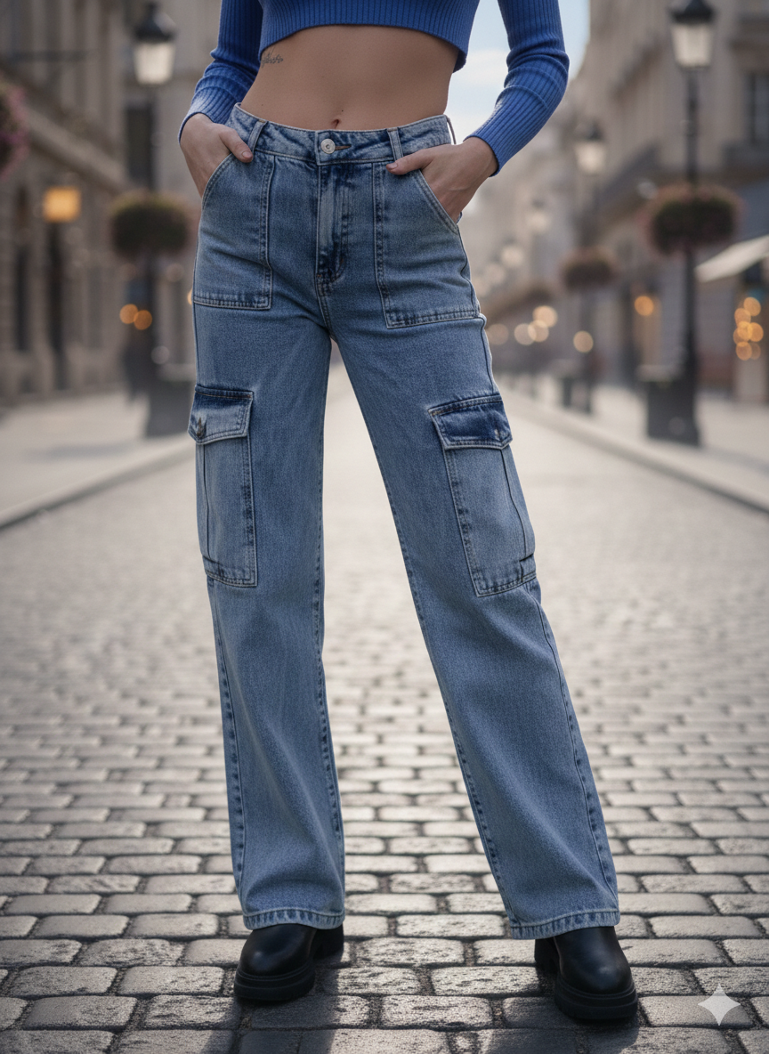 Light Blue Kargo Pantolon-İspanya