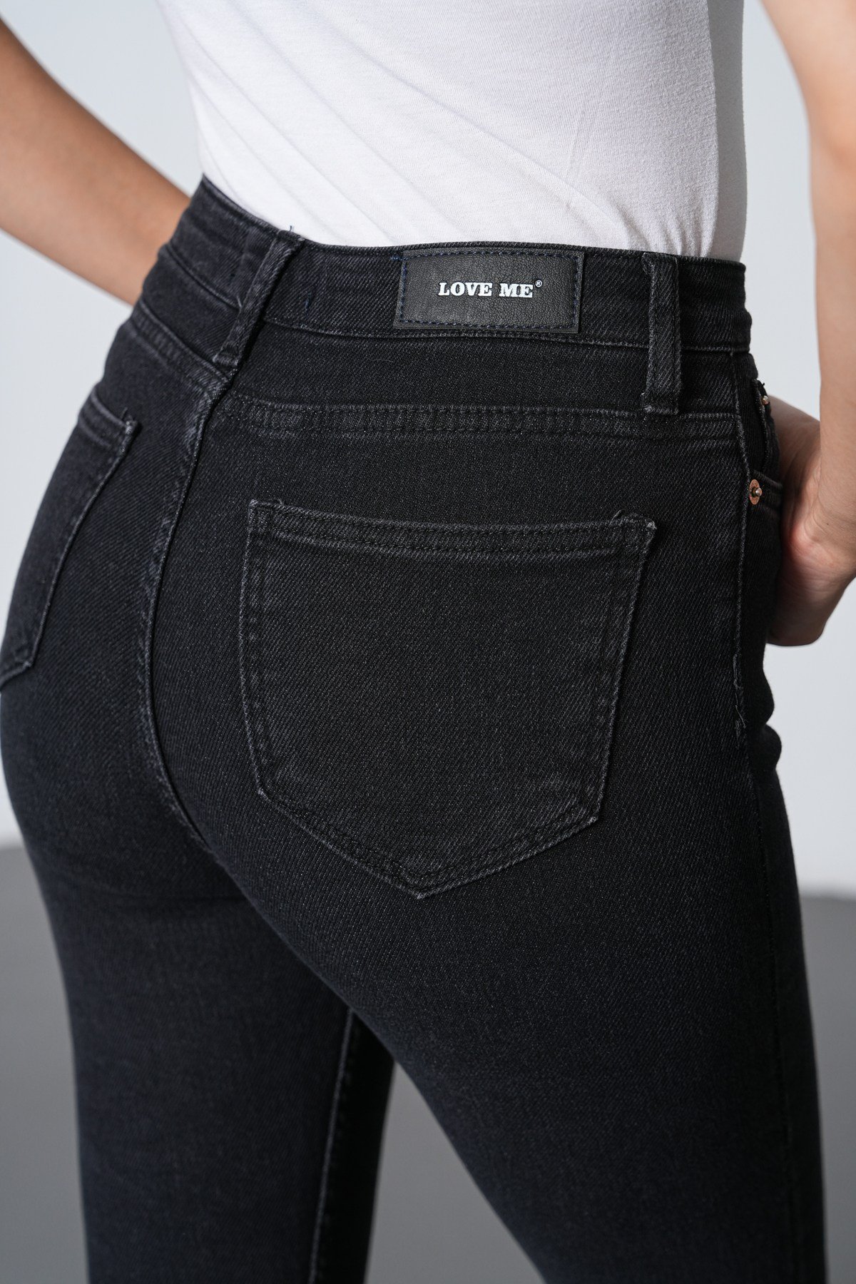 Love Me Premium Ultra Yüksek Bel Düğmeli Ultra Likralı  Skinny Jean  Koyu Antrasit-İsveç