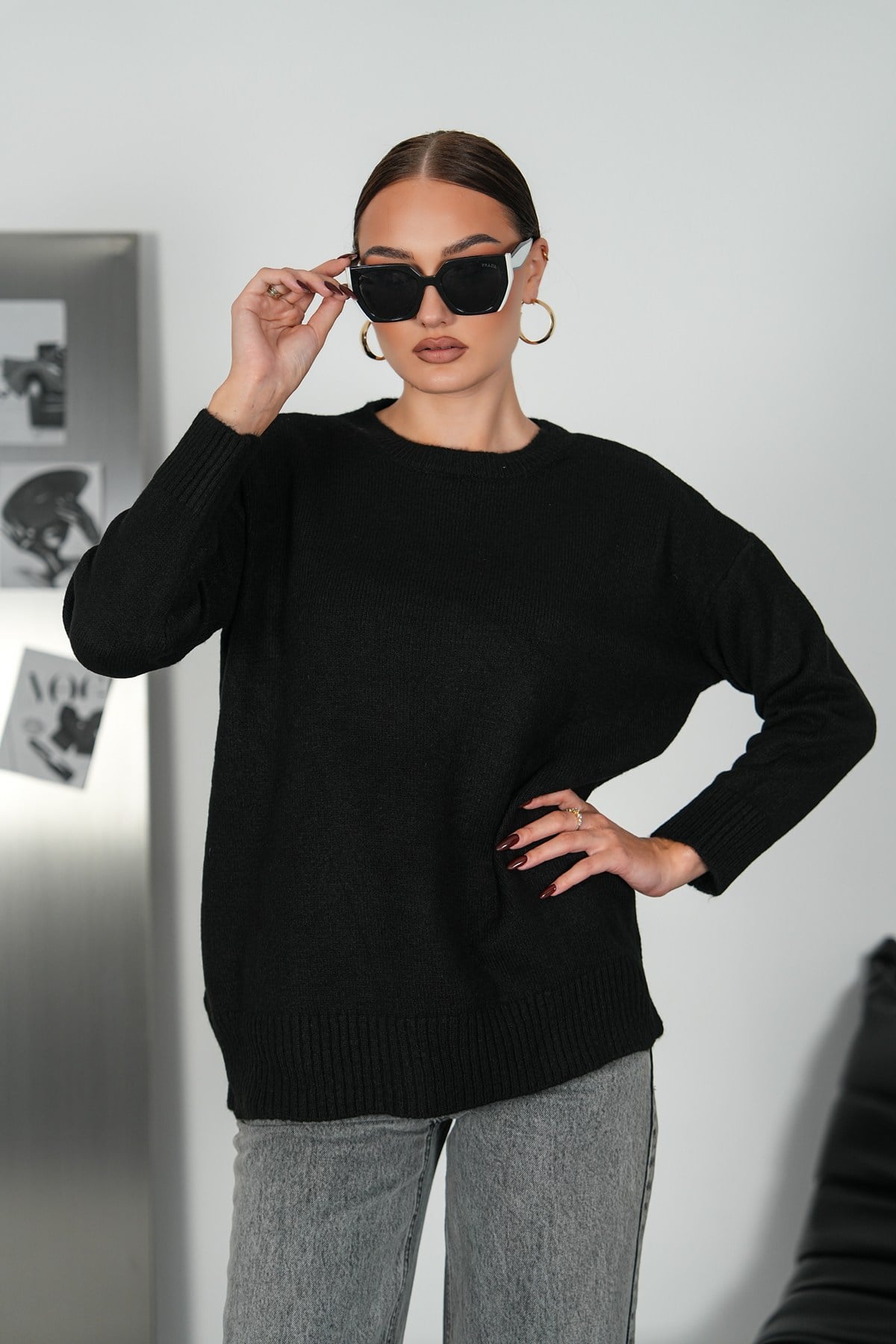 Lüx Kalite Oversize Basic Yumoş Kazak-Siyah