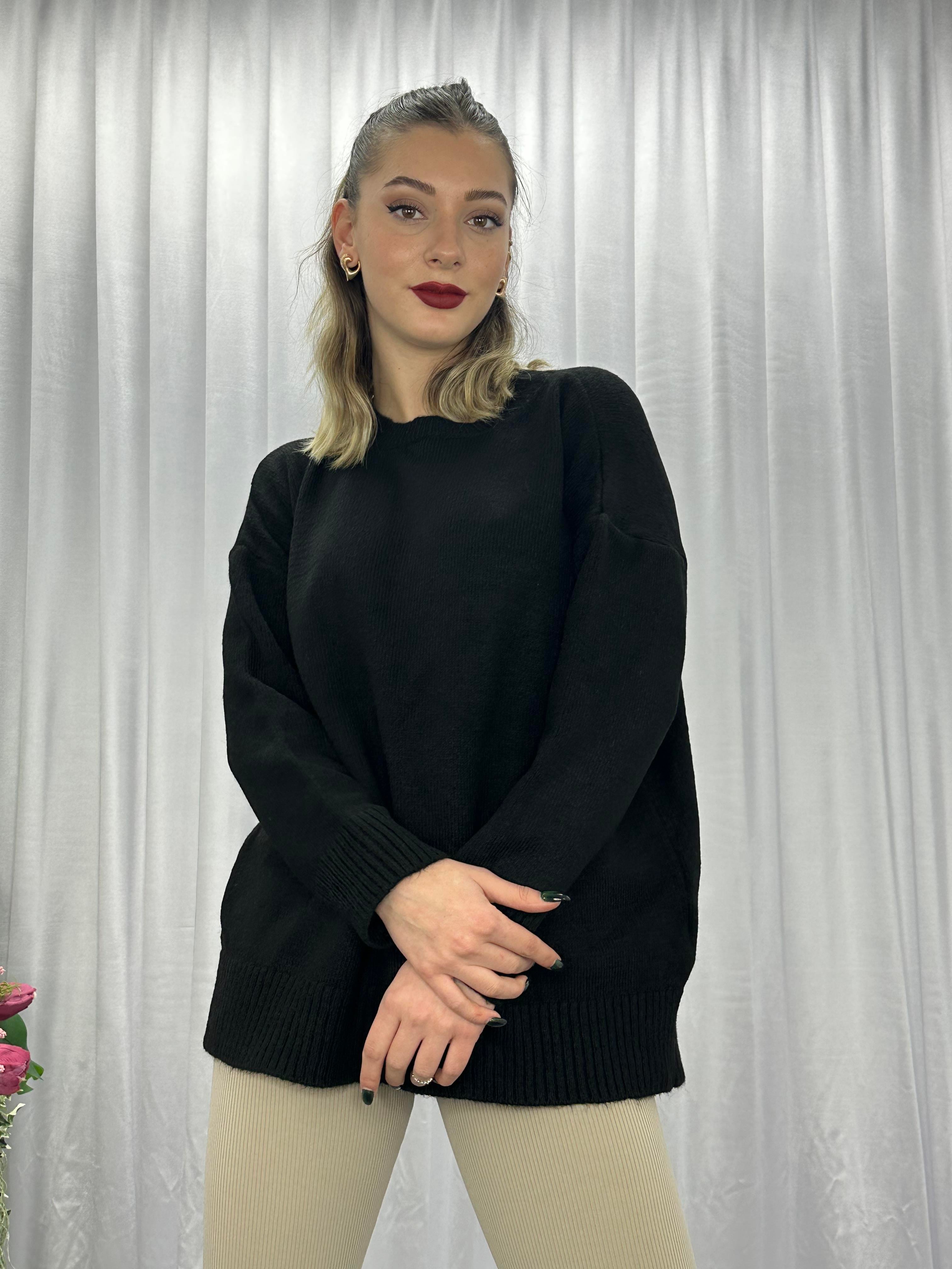 Lüx Kalite Oversize Basic Yumoş Kazak-Siyah