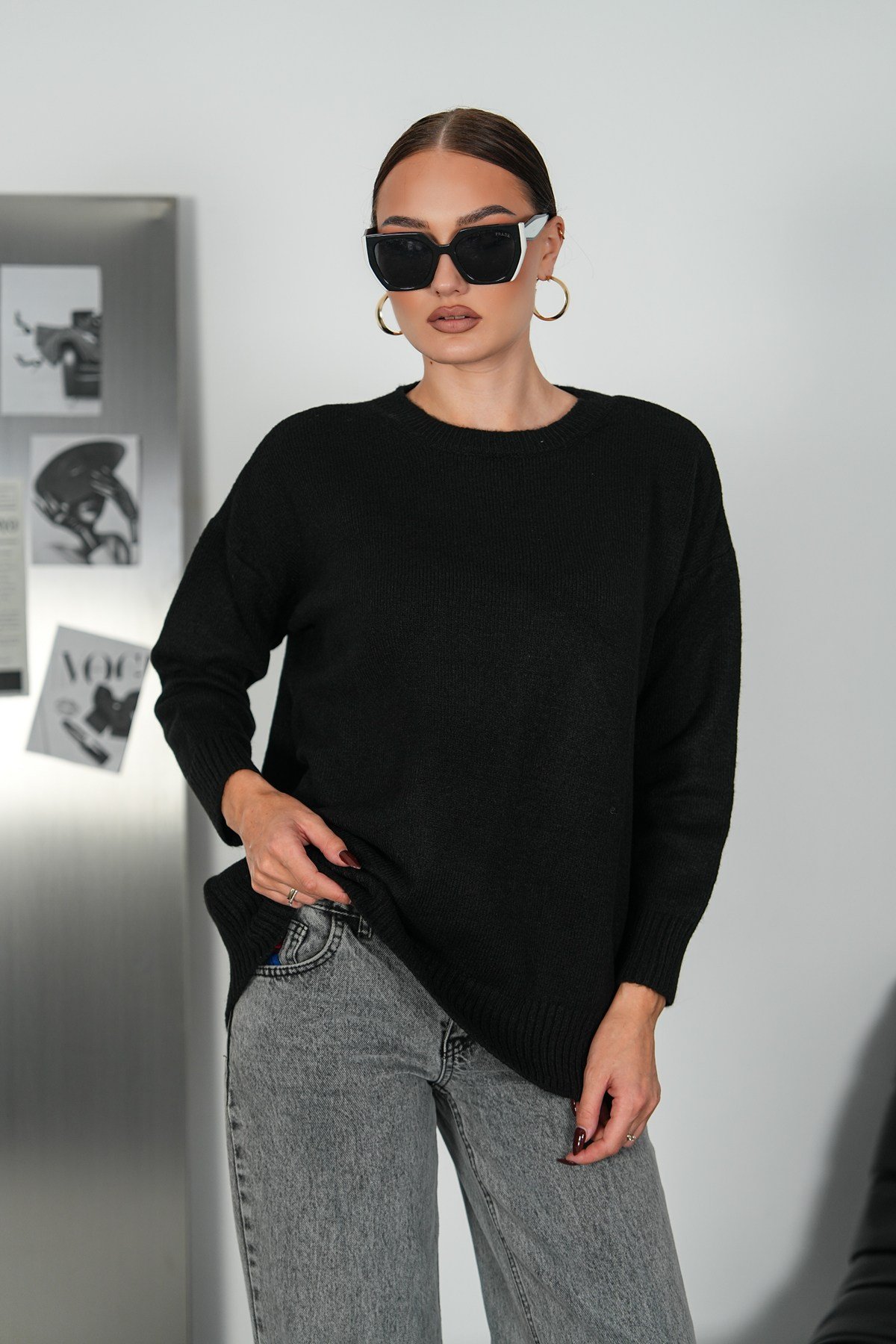 Lüx Kalite Oversize Basic Yumoş Kazak-Siyah