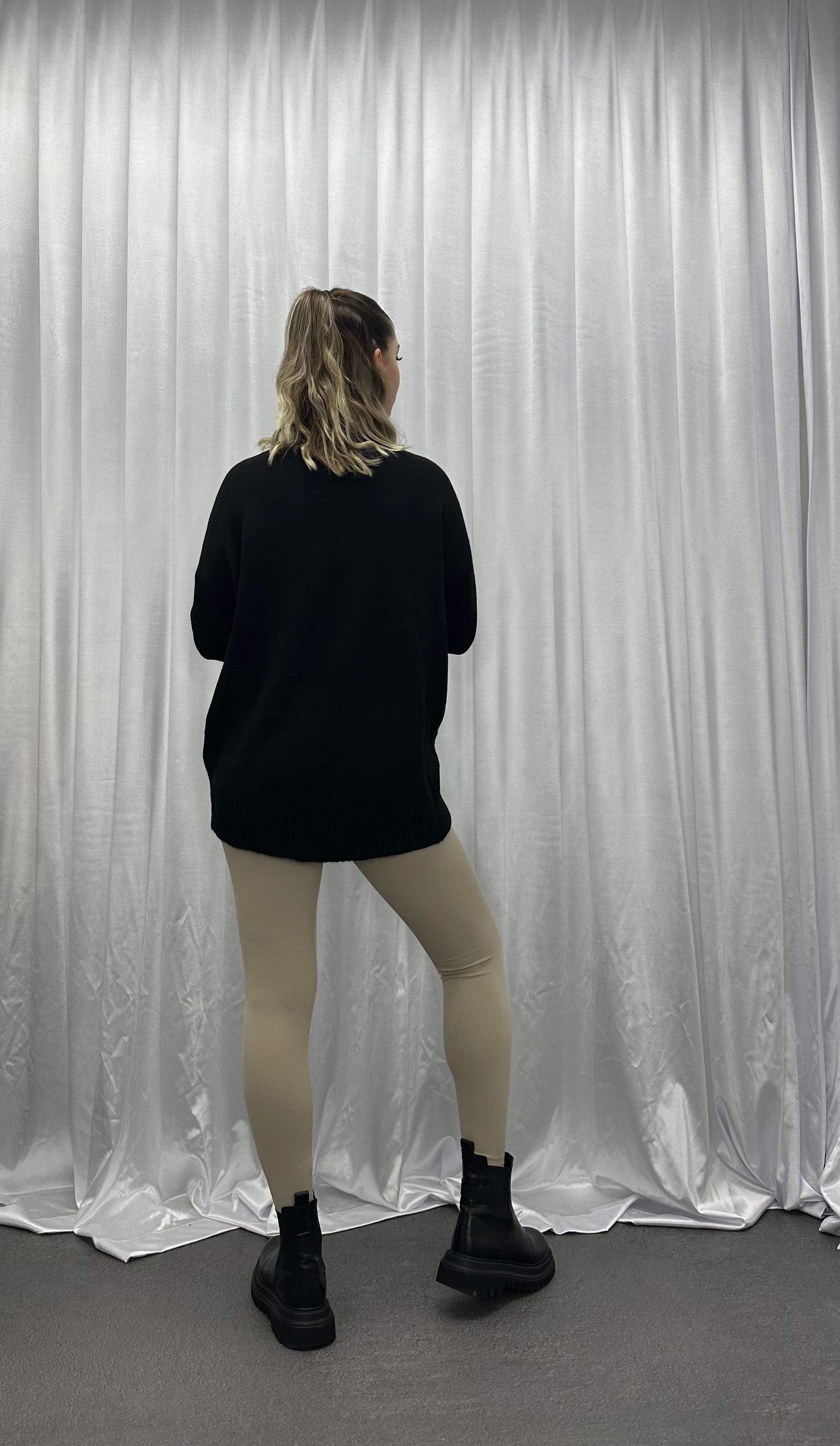 Lüx Kalite Oversize Basic Yumoş Kazak-Siyah