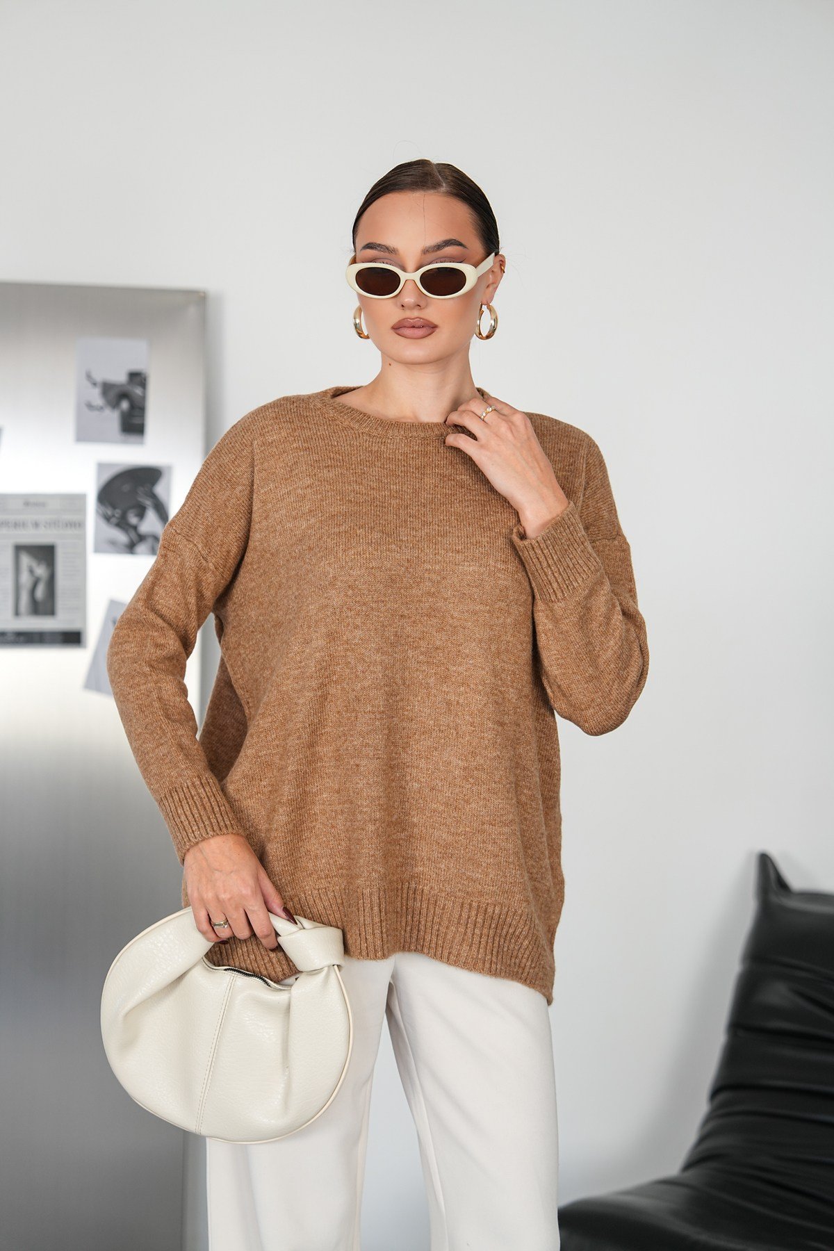 Lüx Kalite Oversize Basic Yumoş Kazak-Camel
