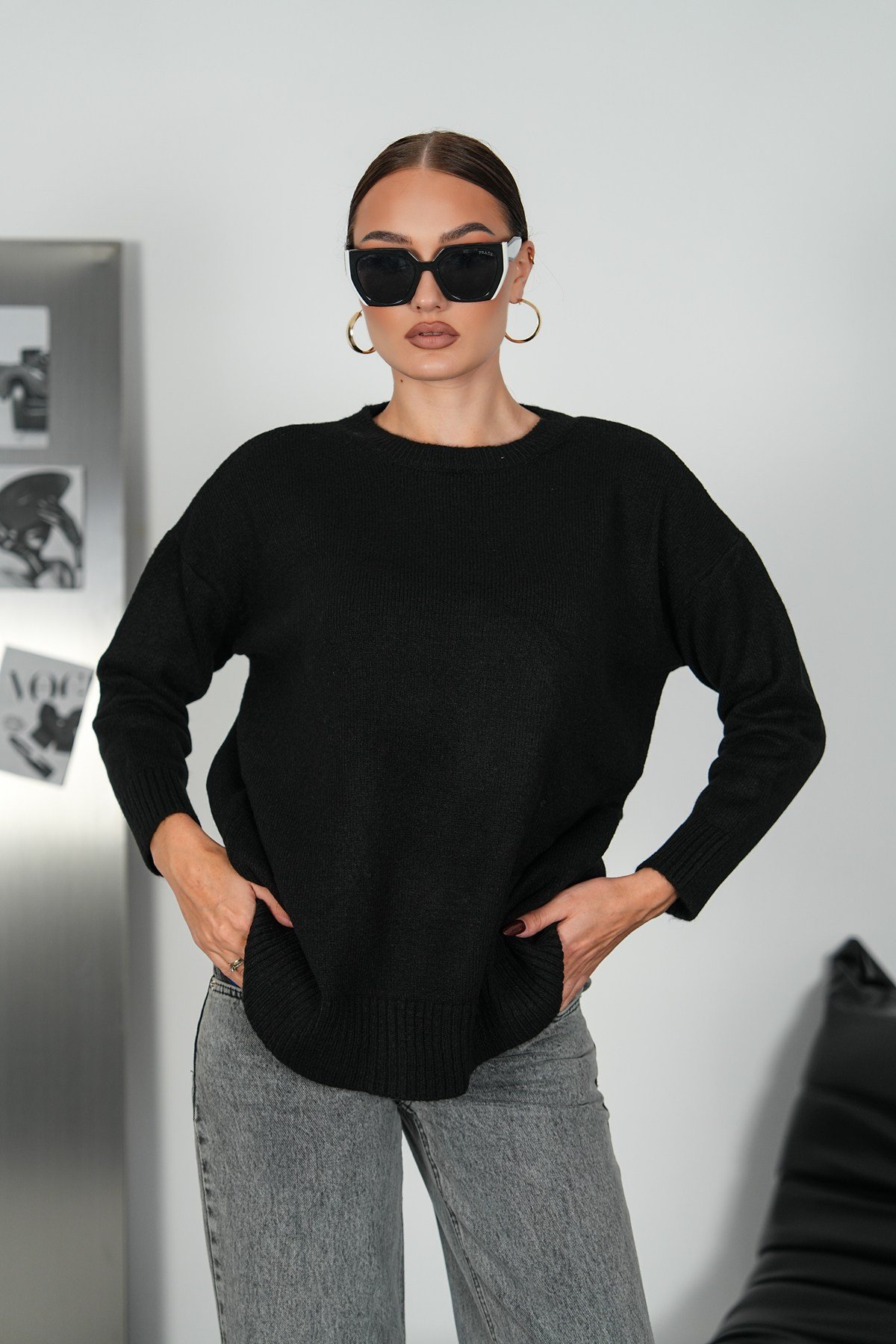 Lüx Kalite Oversize Basic Yumoş Kazak-Siyah