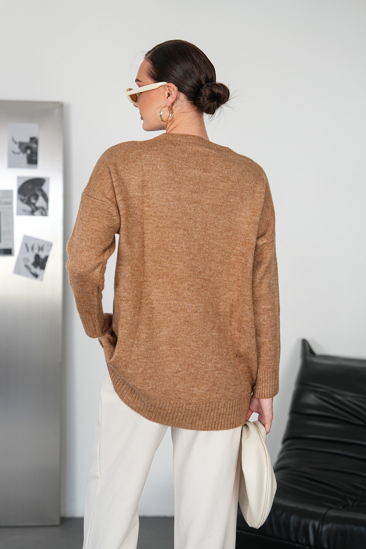 Lüx Kalite Oversize Basic Yumoş Kazak-Camel
