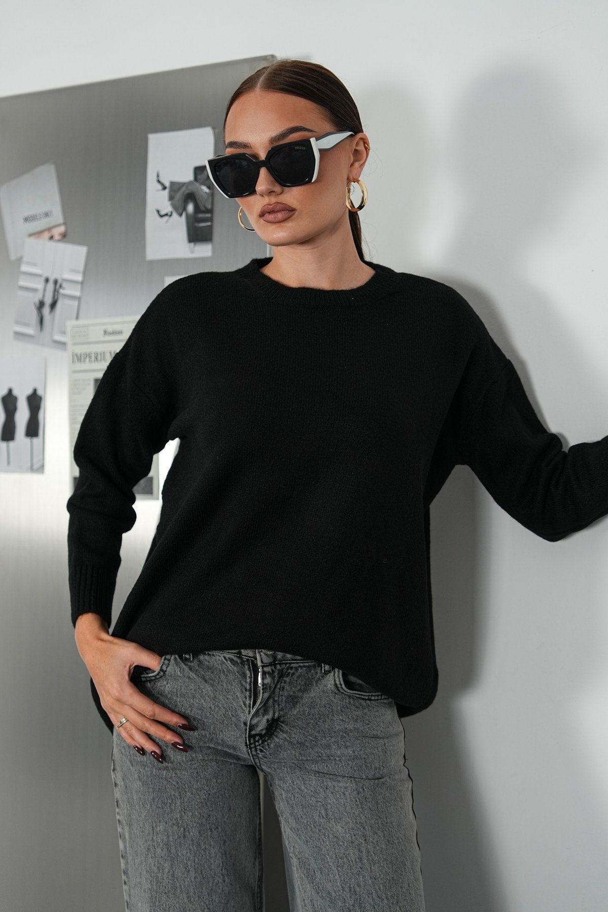 Lüx Kalite Oversize Basic Yumoş Kazak-Siyah