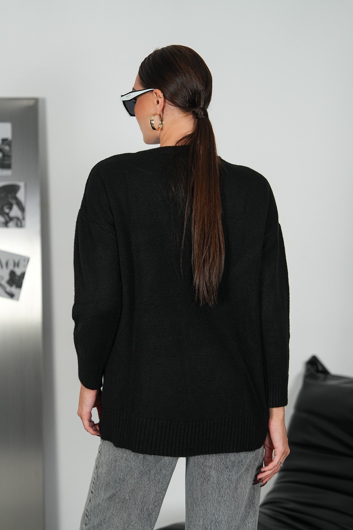 Lüx Kalite Oversize Basic Yumoş Kazak-Siyah