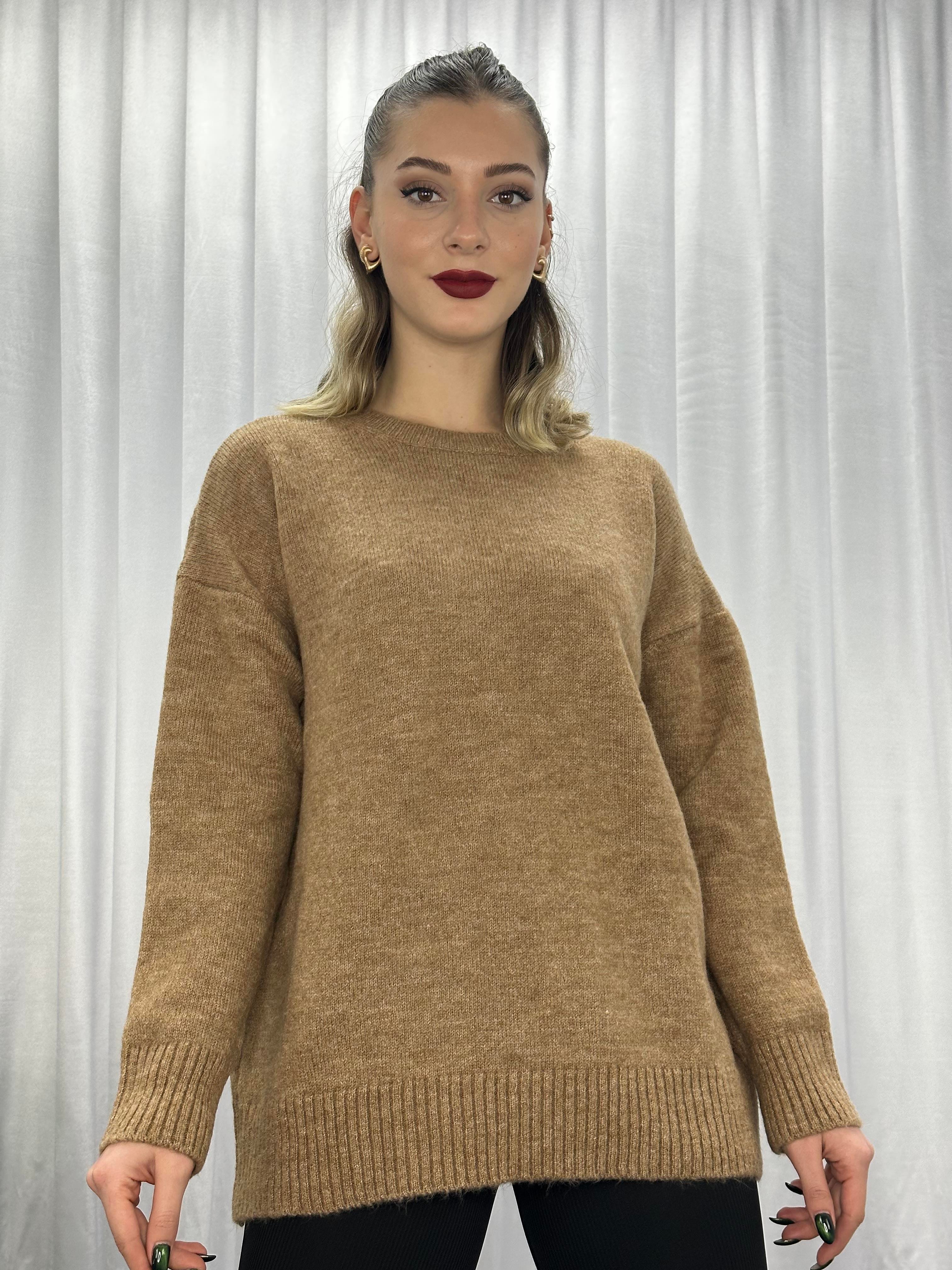 Lüx Kalite Oversize Basic Yumoş Kazak-Camel