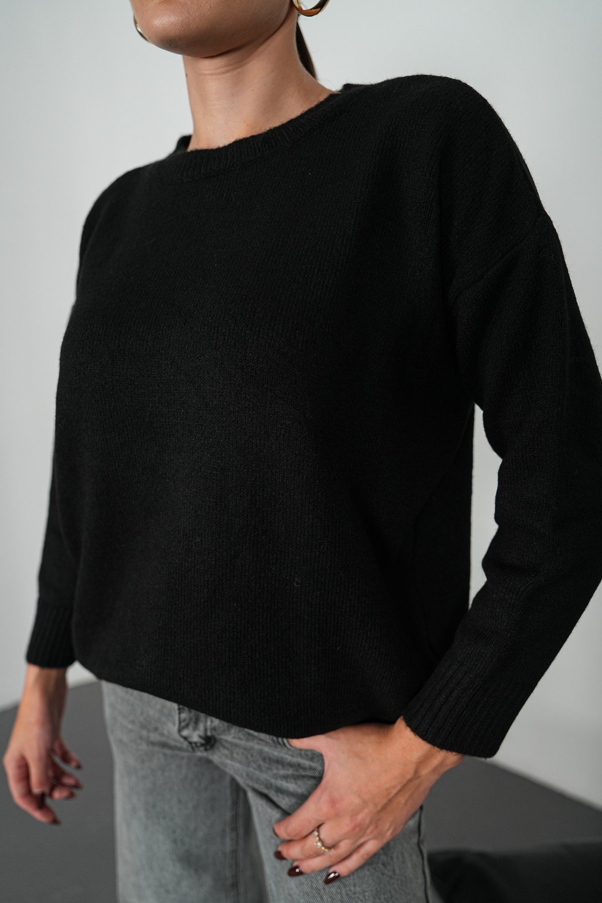 Lüx Kalite Oversize Basic Yumoş Kazak-Siyah