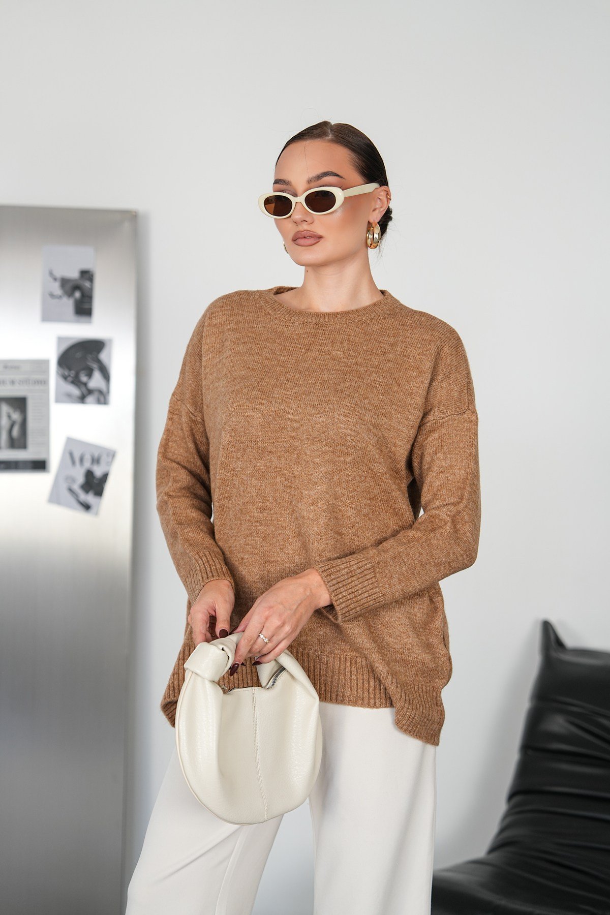 Lüx Kalite Oversize Basic Yumoş Kazak-Camel
