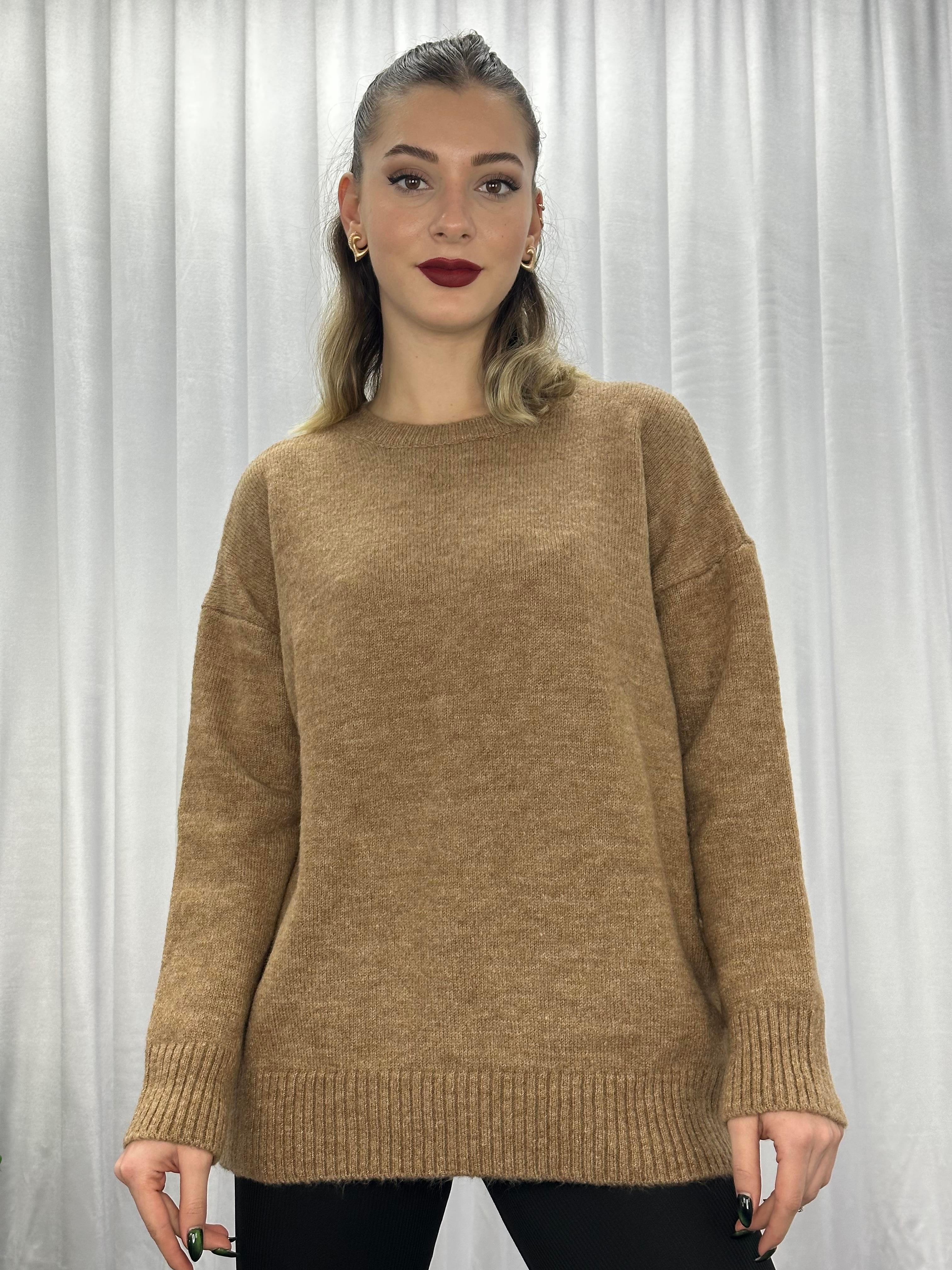 Lüx Kalite Oversize Basic Yumoş Kazak-Camel