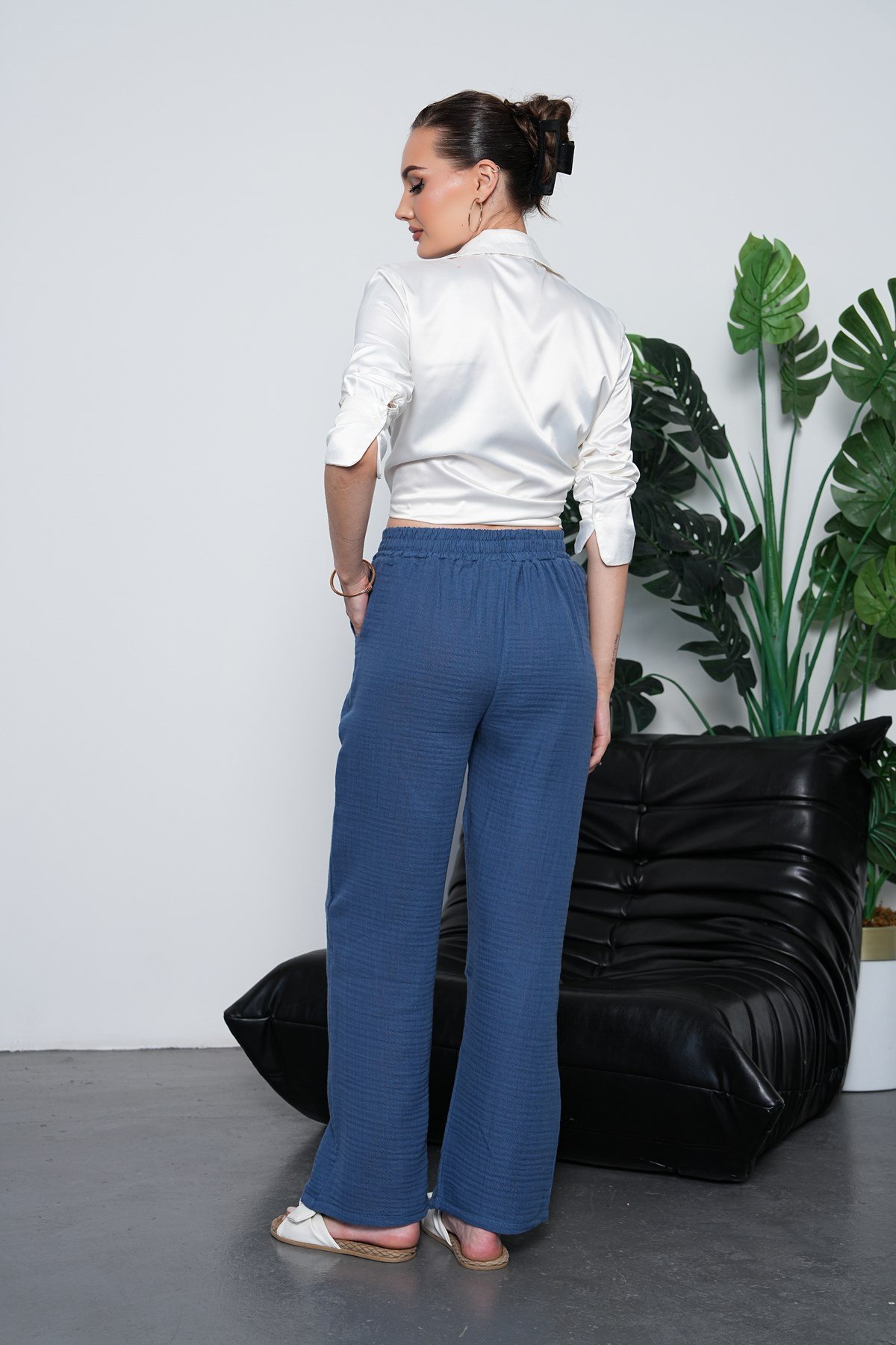 Müslim Organik Kumaş  Pantalon-Mavi