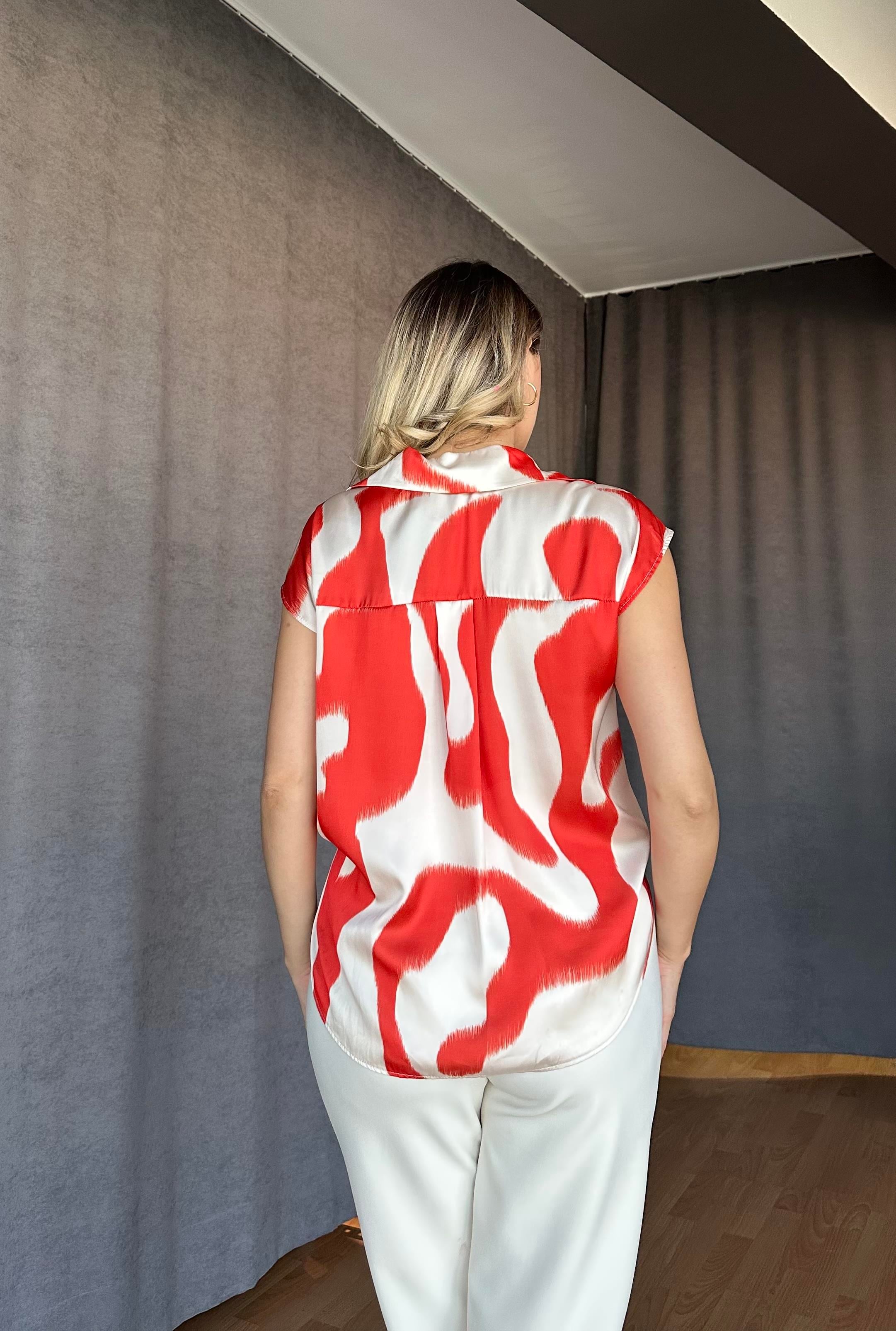 Önü Düğüm Modeli Saten Bluz Ekru Turuncu-İstanbul