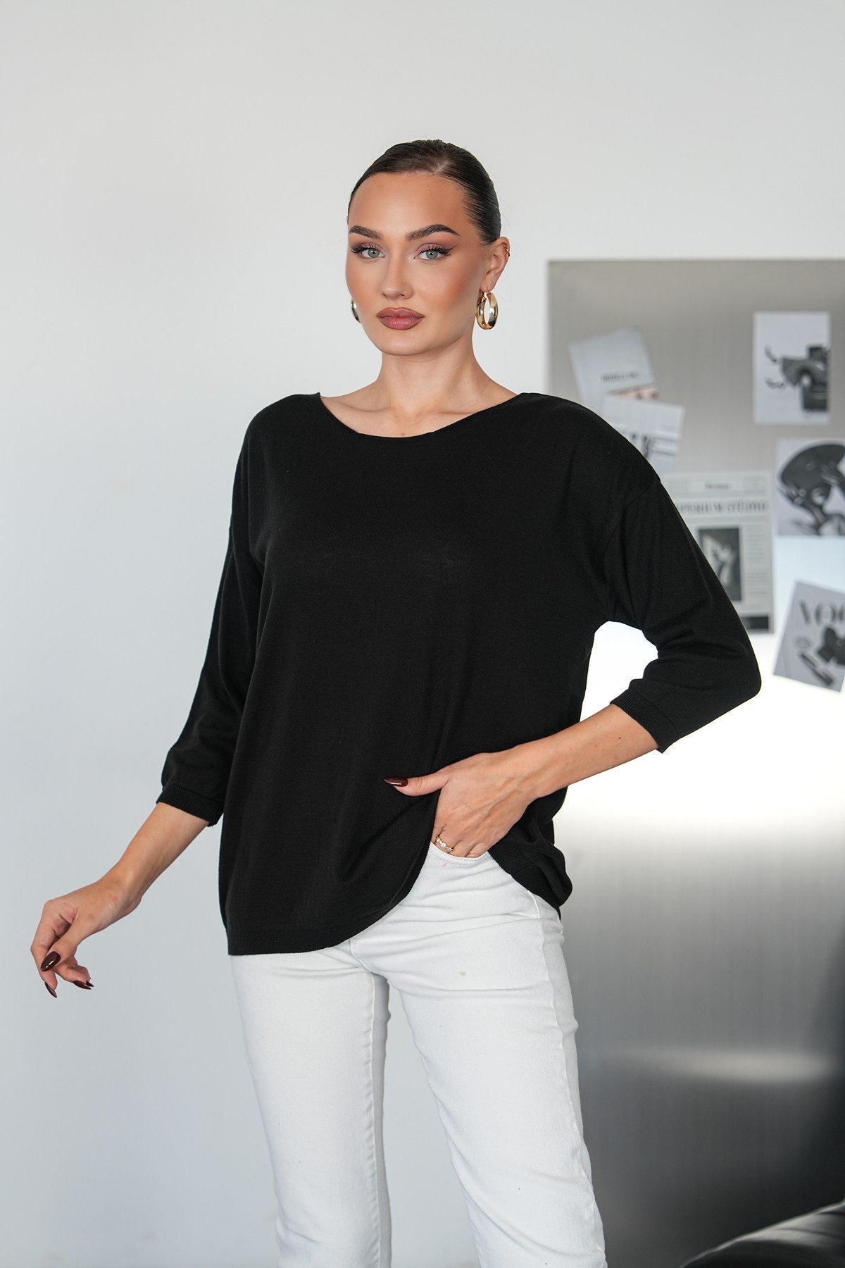 Oversize Kayık Yaka Triko Kazak