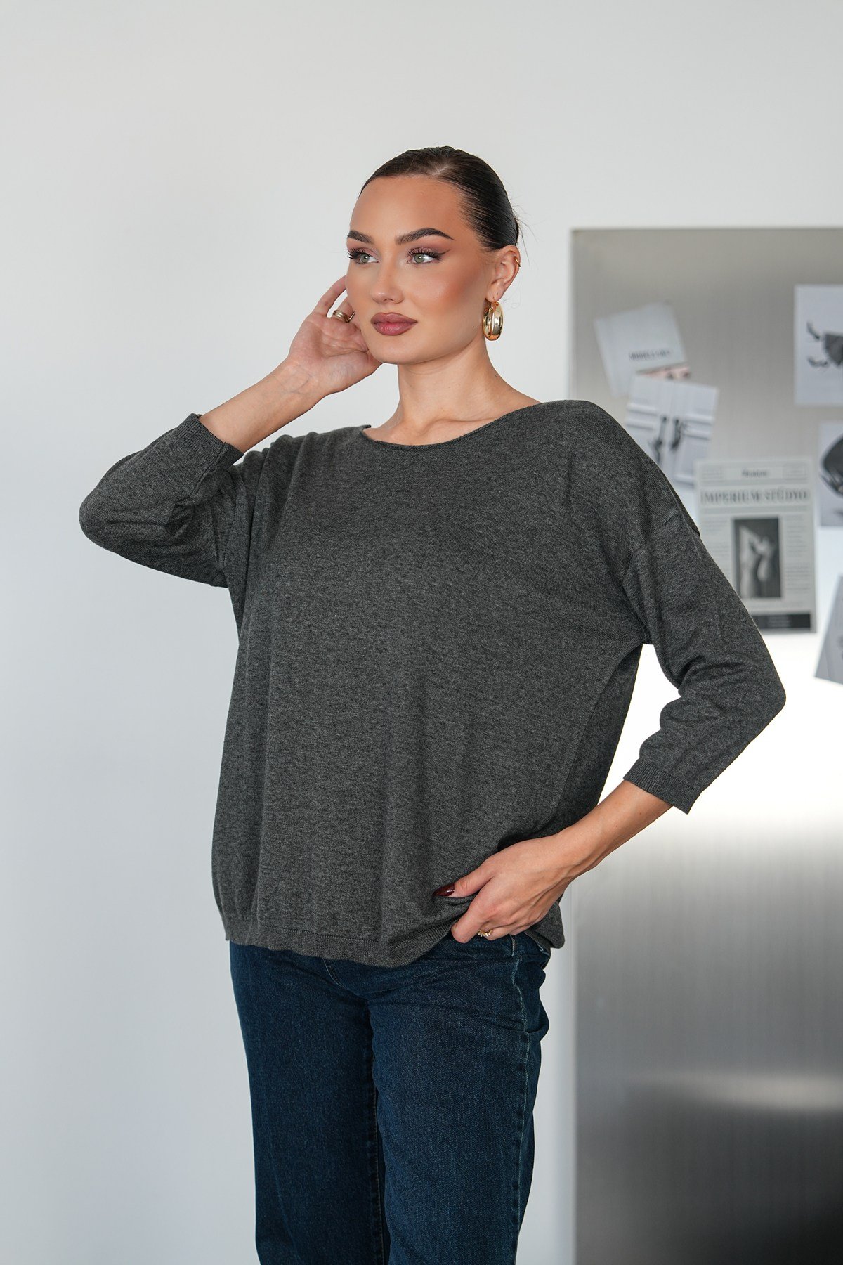 Oversize Kayık Yaka Triko Kazak