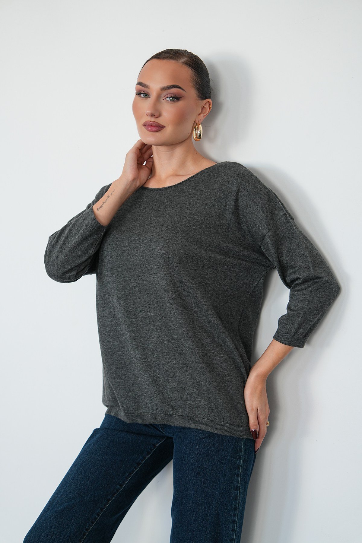 Oversize Kayık Yaka Triko Kazak