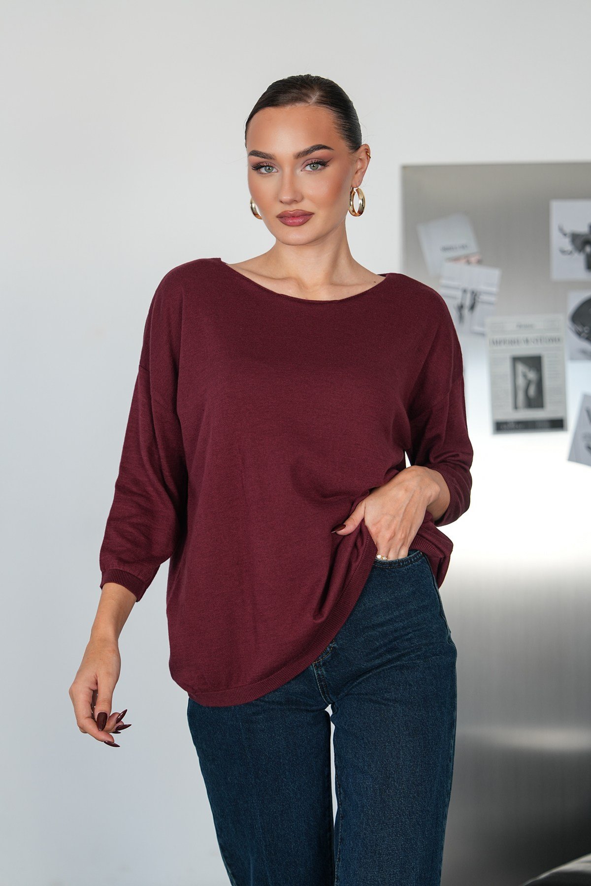 Oversize Kayık Yaka Triko Kazak