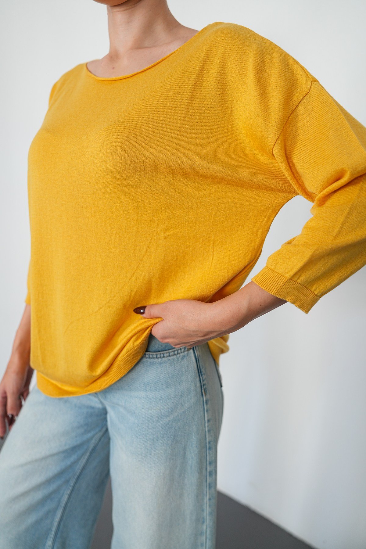 Oversize Kayık Yaka Triko Kazak