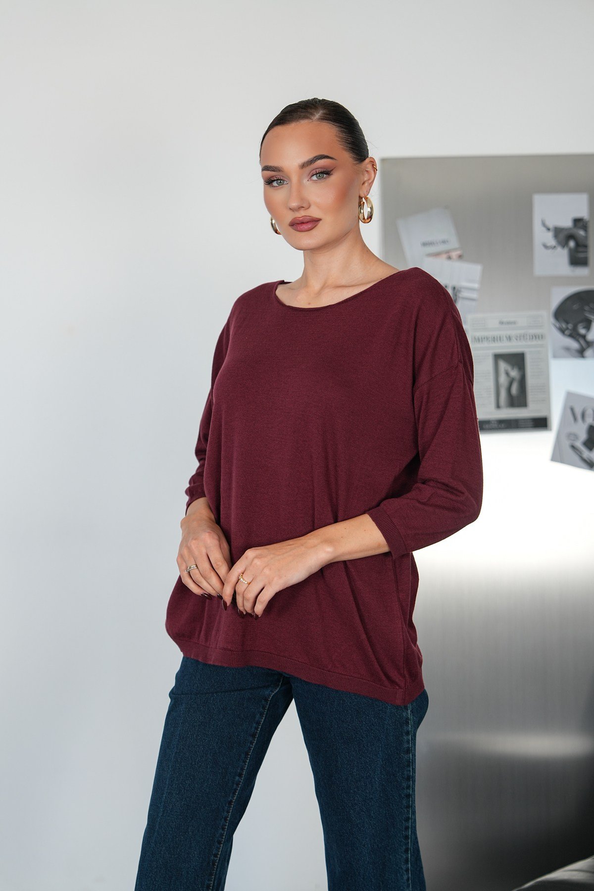 Oversize Kayık Yaka Triko Kazak