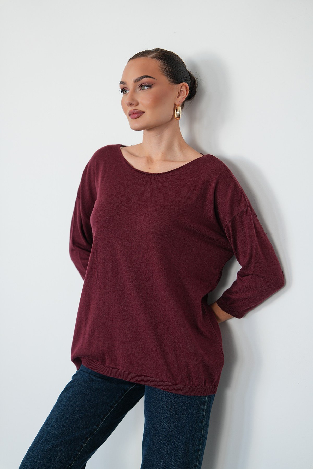 Oversize Kayık Yaka Triko Kazak