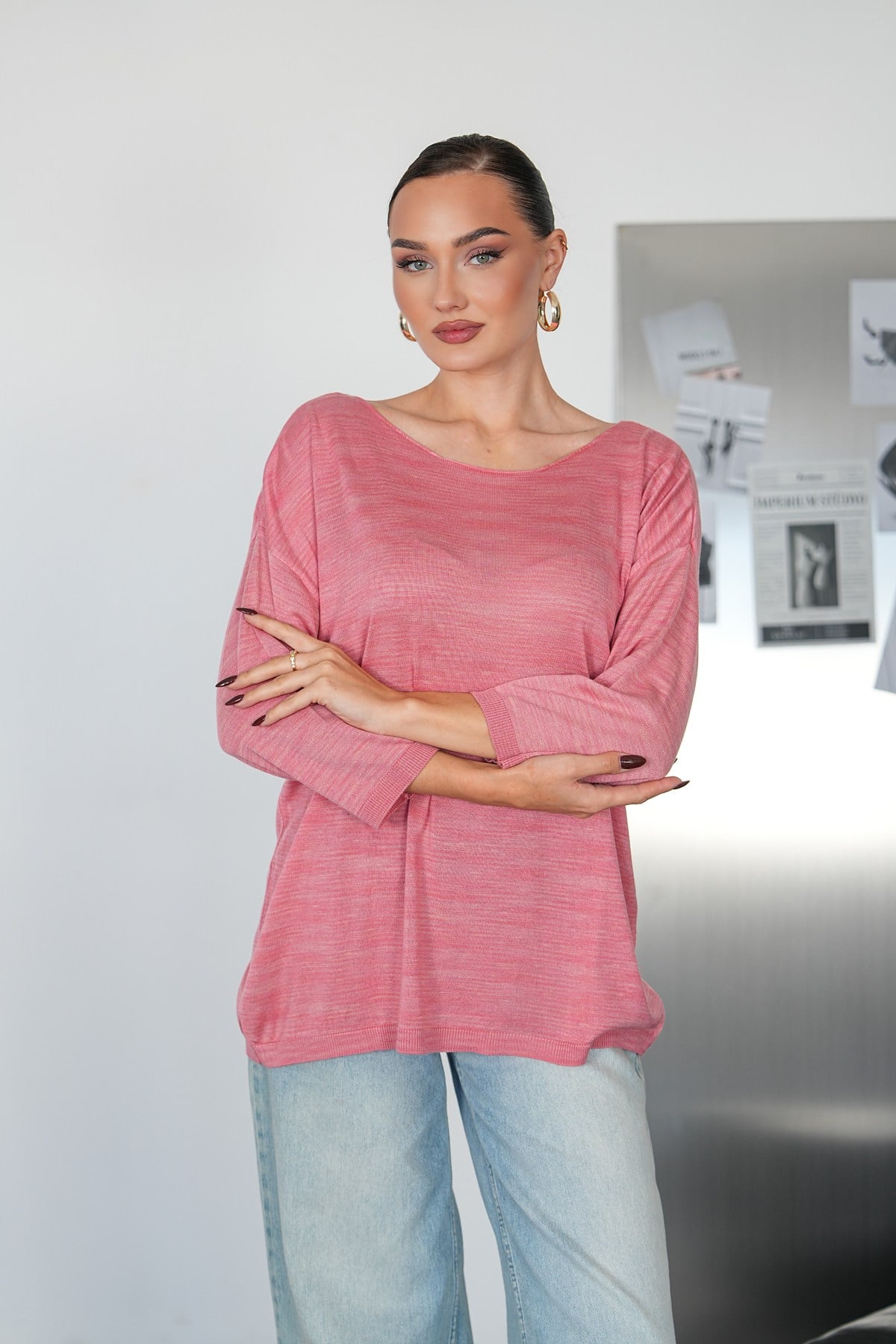 Oversize Kayık Yaka Triko Kazak