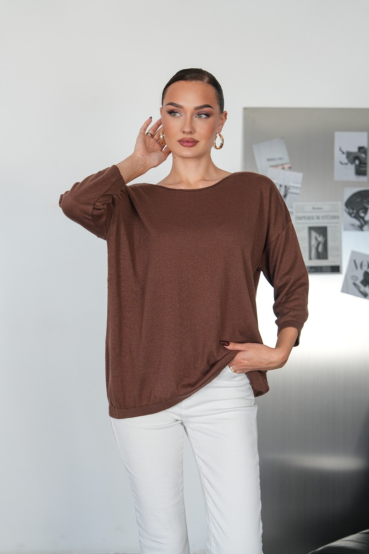 Oversize Kayık Yaka Triko Kazak