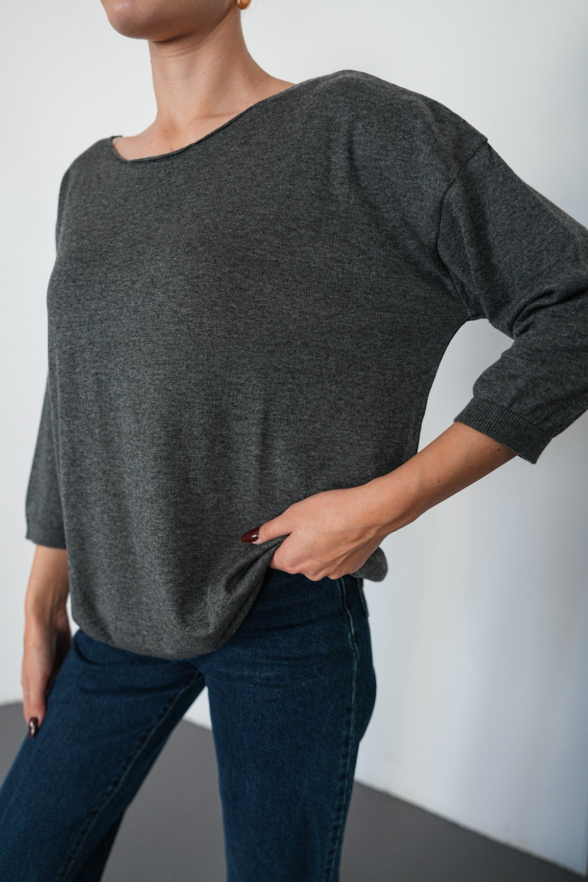 Oversize Kayık Yaka Triko Kazak