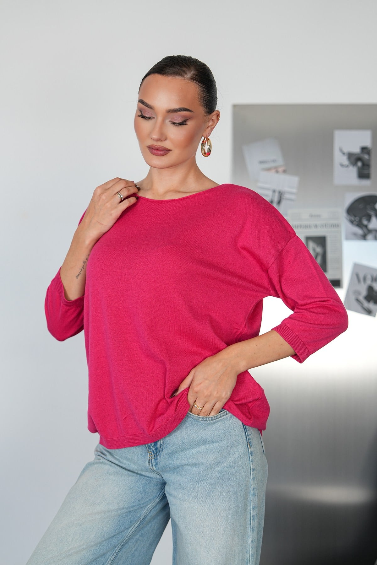 Oversize Kayık Yaka Triko Kazak