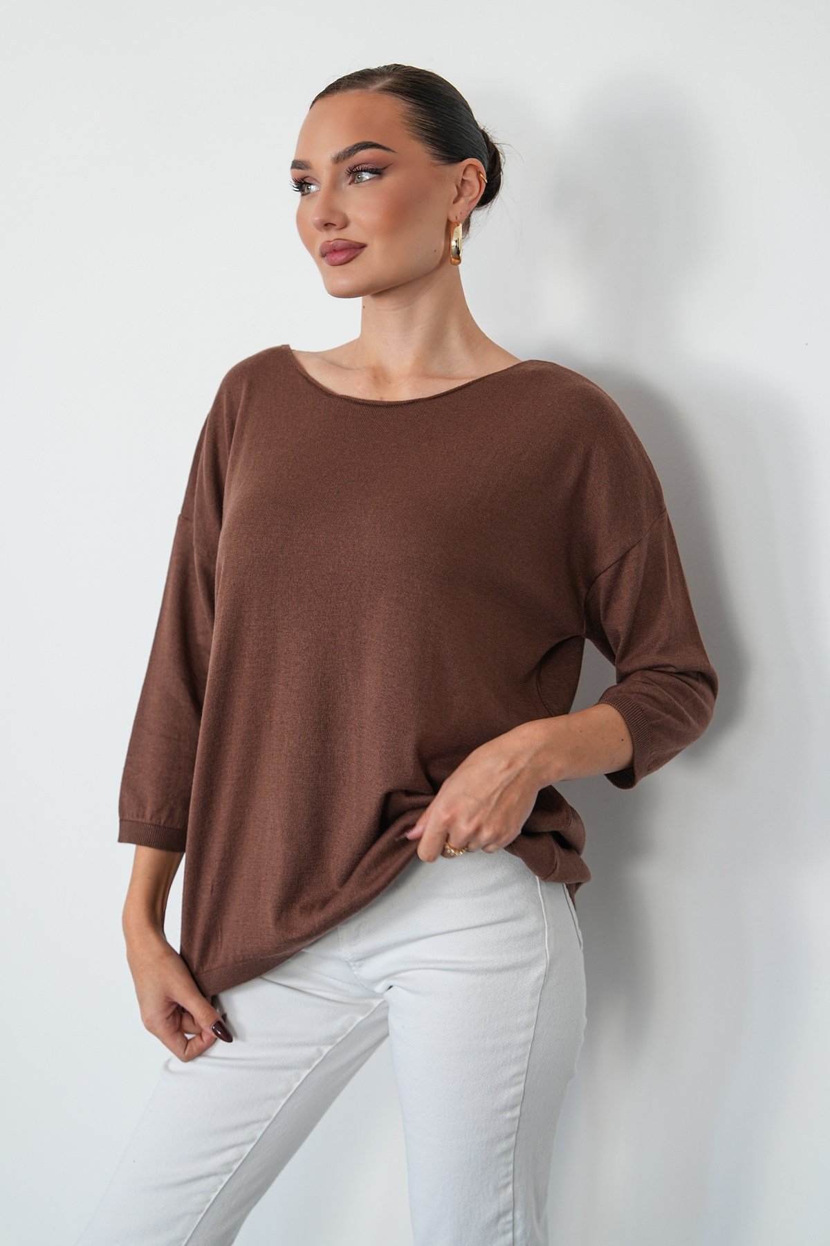 Oversize Kayık Yaka Triko Kazak