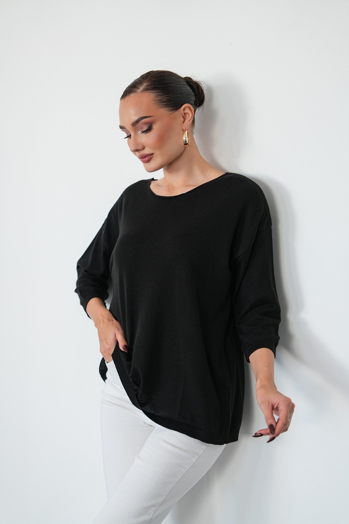 Oversize Kayık Yaka Triko Kazak