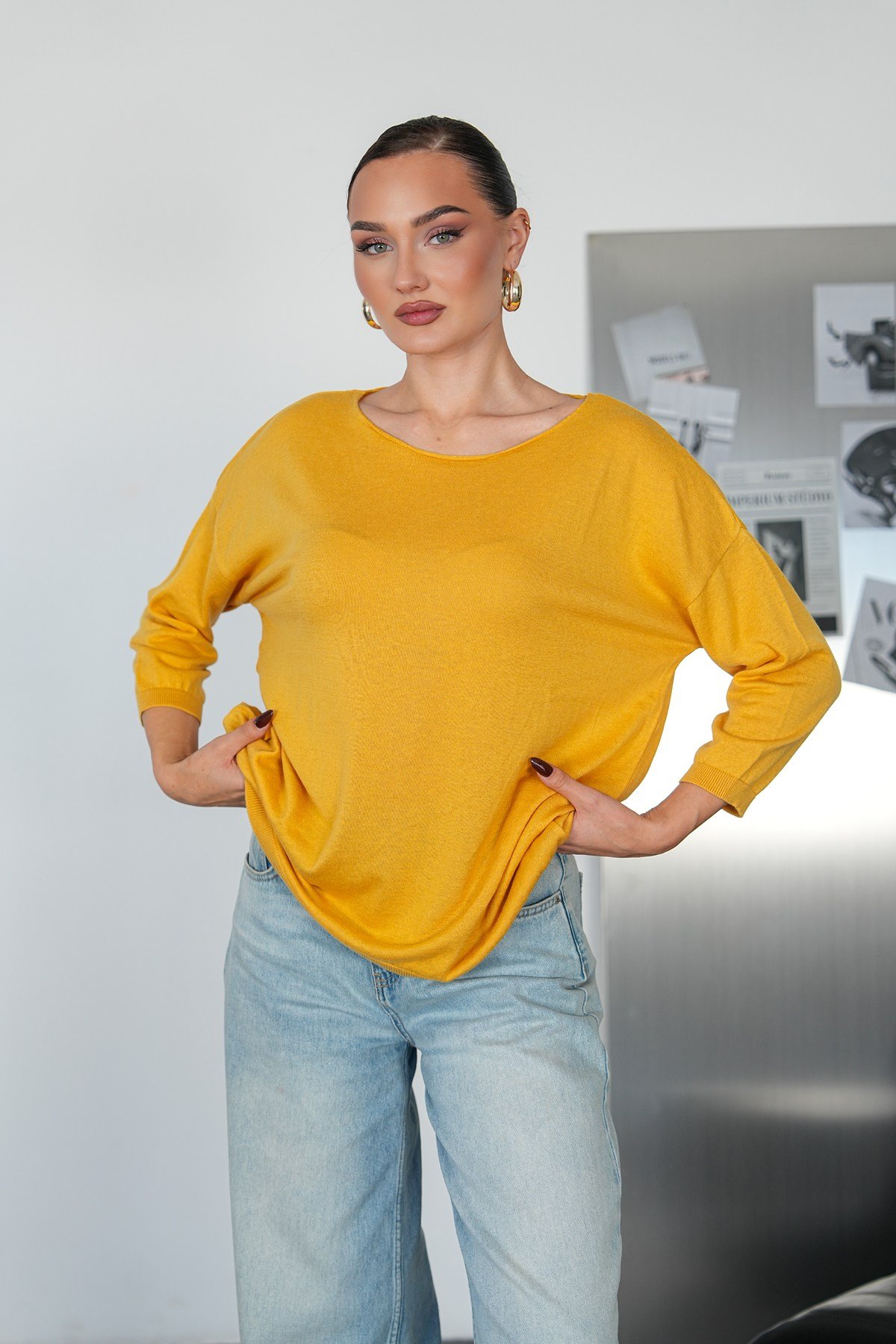 Oversize Kayık Yaka Triko Kazak