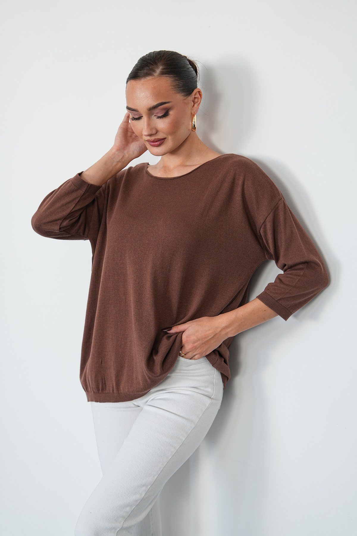 Oversize Kayık Yaka Triko Kazak