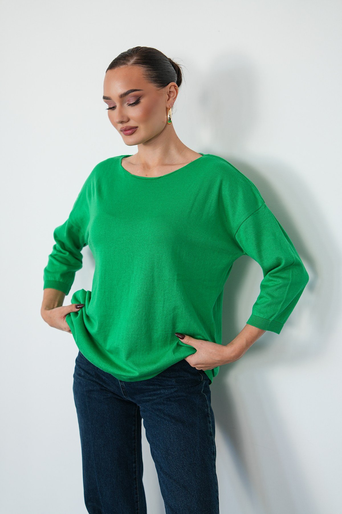 Oversize Kayık Yaka Triko Kazak