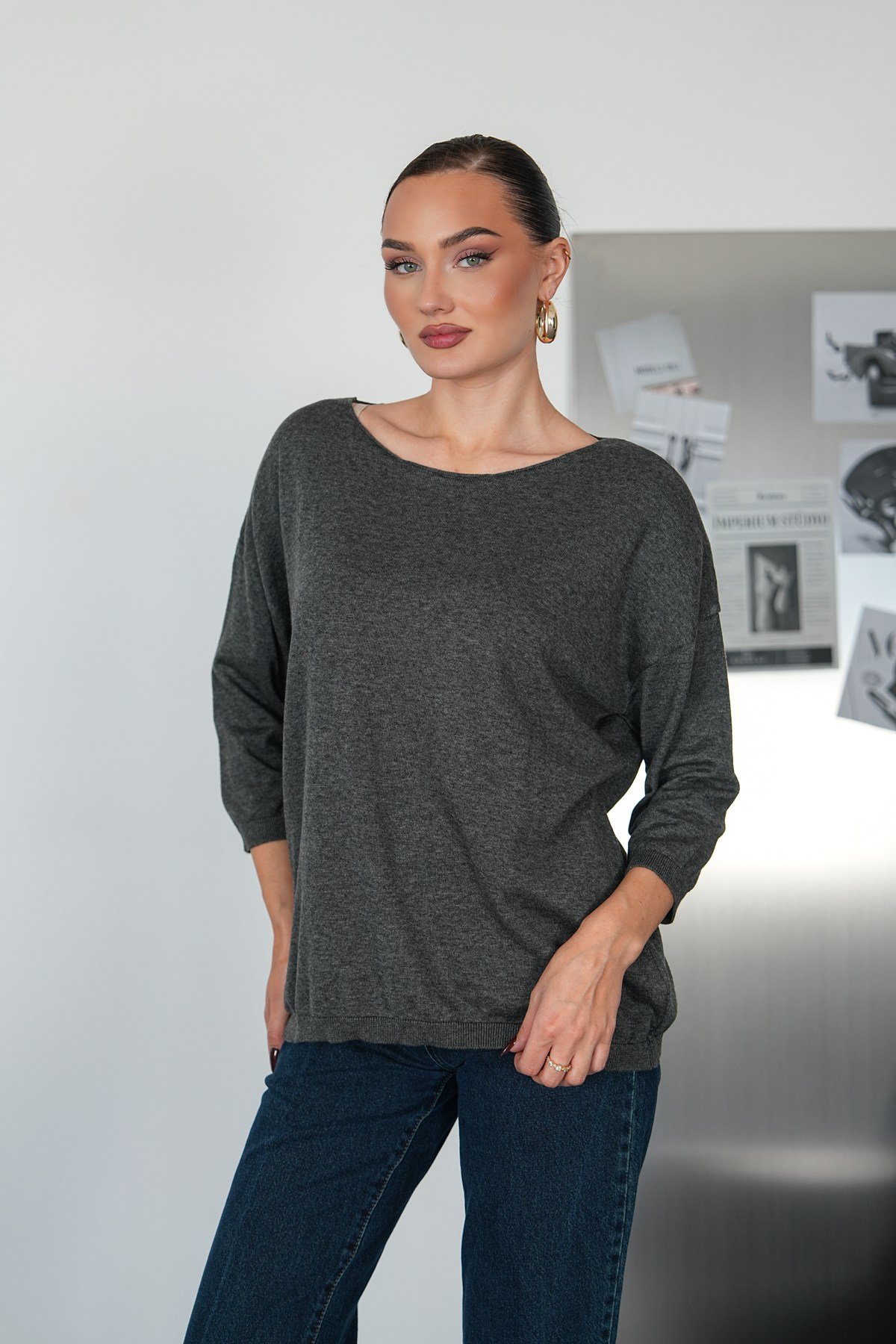 Oversize Kayık Yaka Triko Kazak