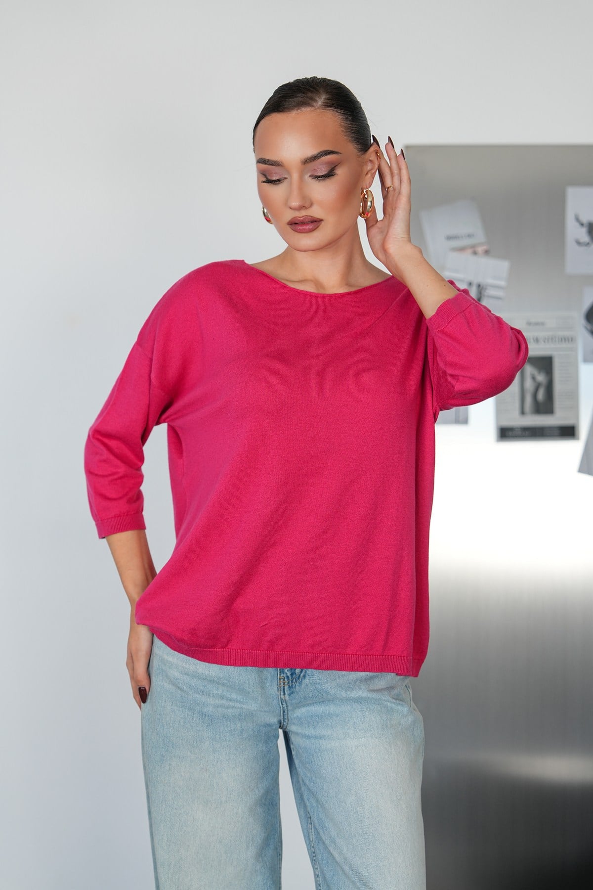 Oversize Kayık Yaka Triko Kazak