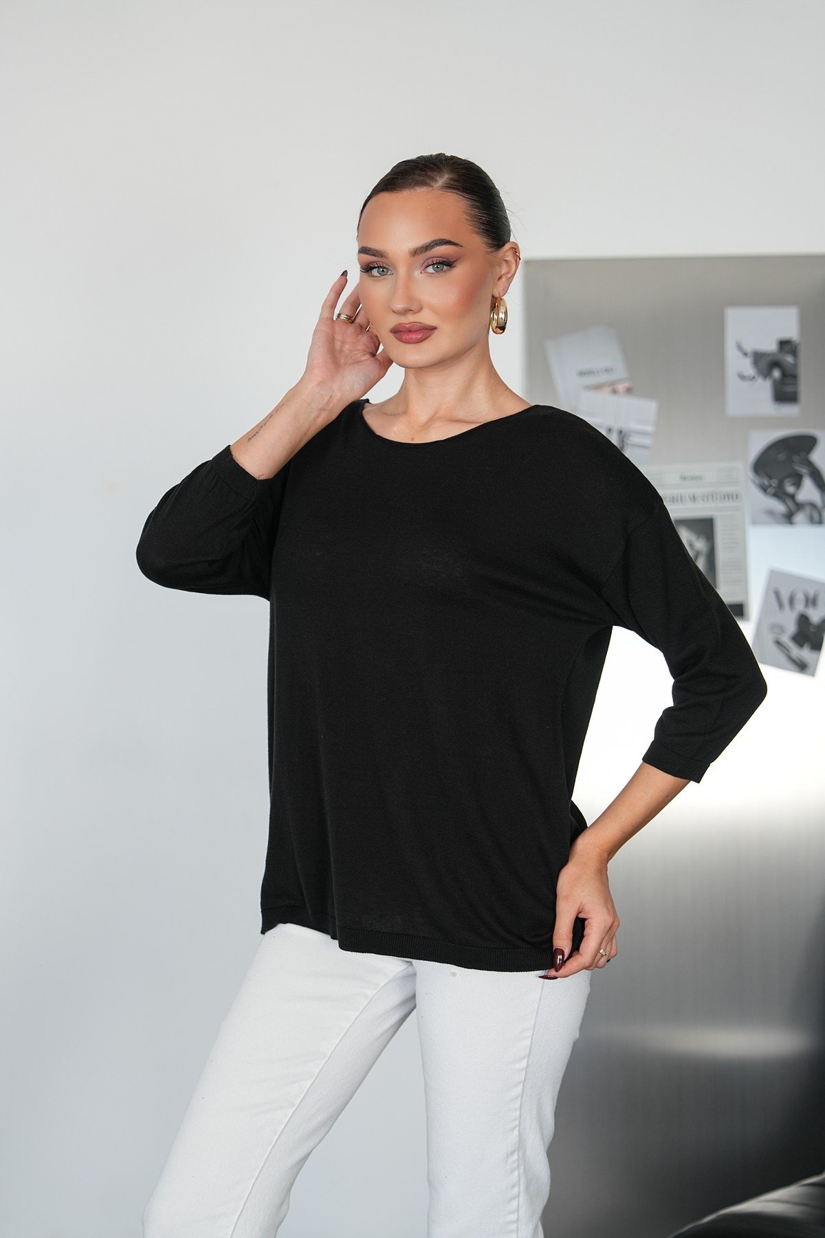 Oversize Kayık Yaka Triko Kazak