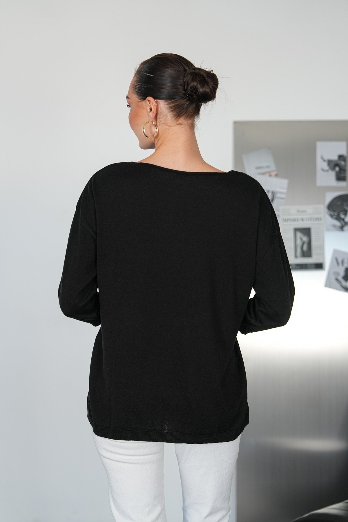 Oversize Kayık Yaka Triko Kazak