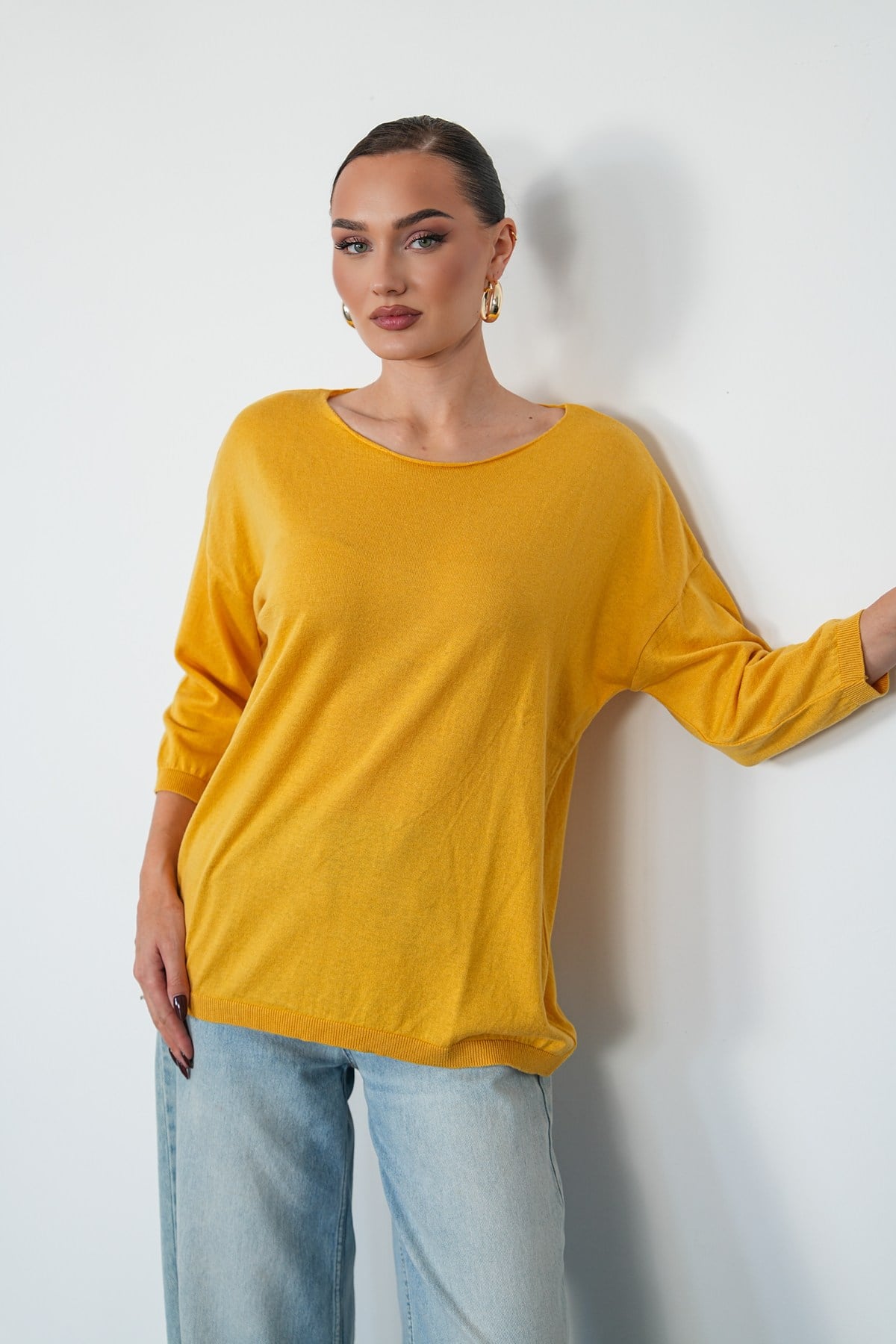 Oversize Kayık Yaka Triko Kazak