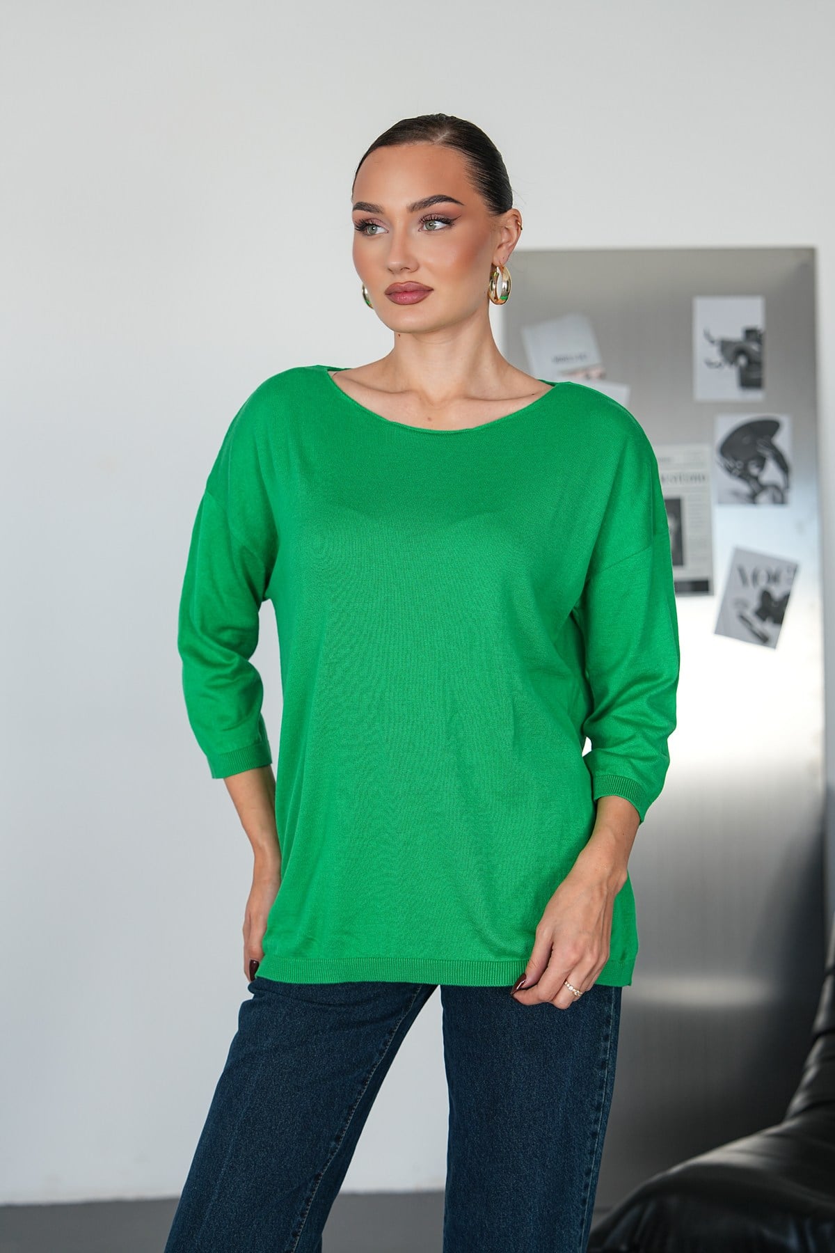 Oversize Kayık Yaka Triko Kazak