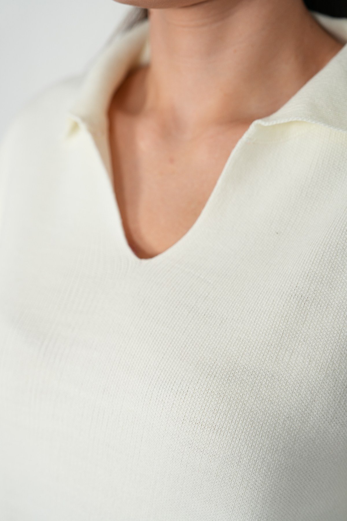 Oversize Polo Yaka Triko Kazak-Ekru