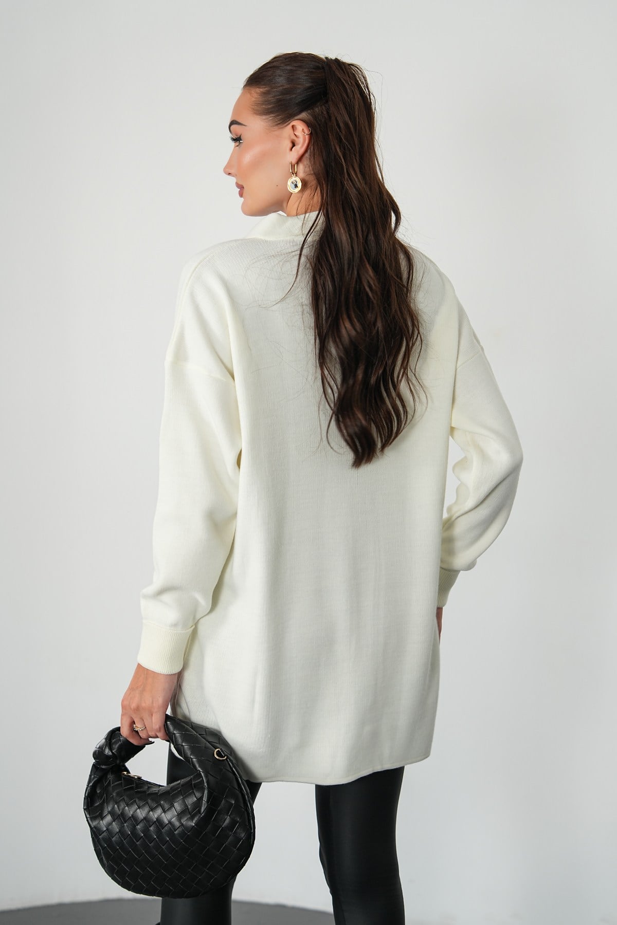 Oversize Polo Yaka Triko Kazak-Ekru